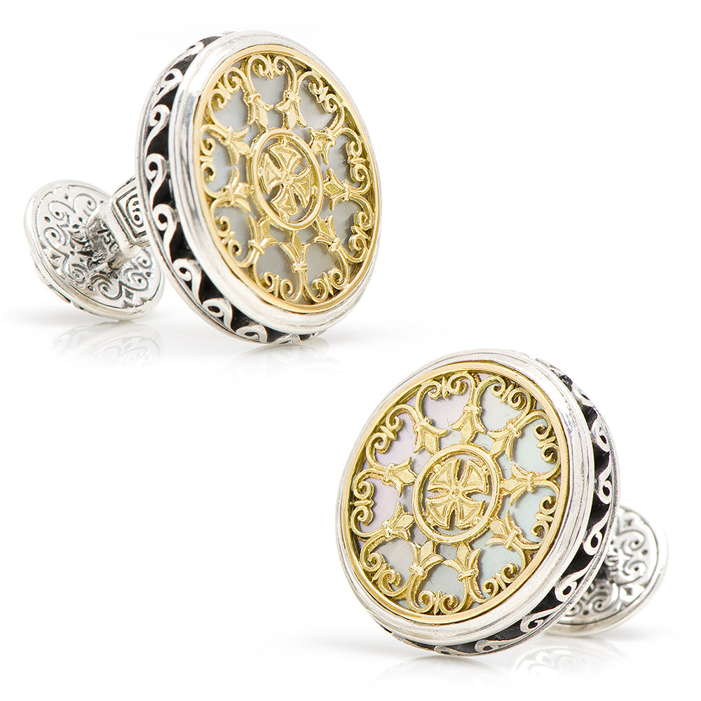  Cufflinks Konstantino Round Scroll & Mother of Pearl Stone Cufflinks - Default Title - Bonton