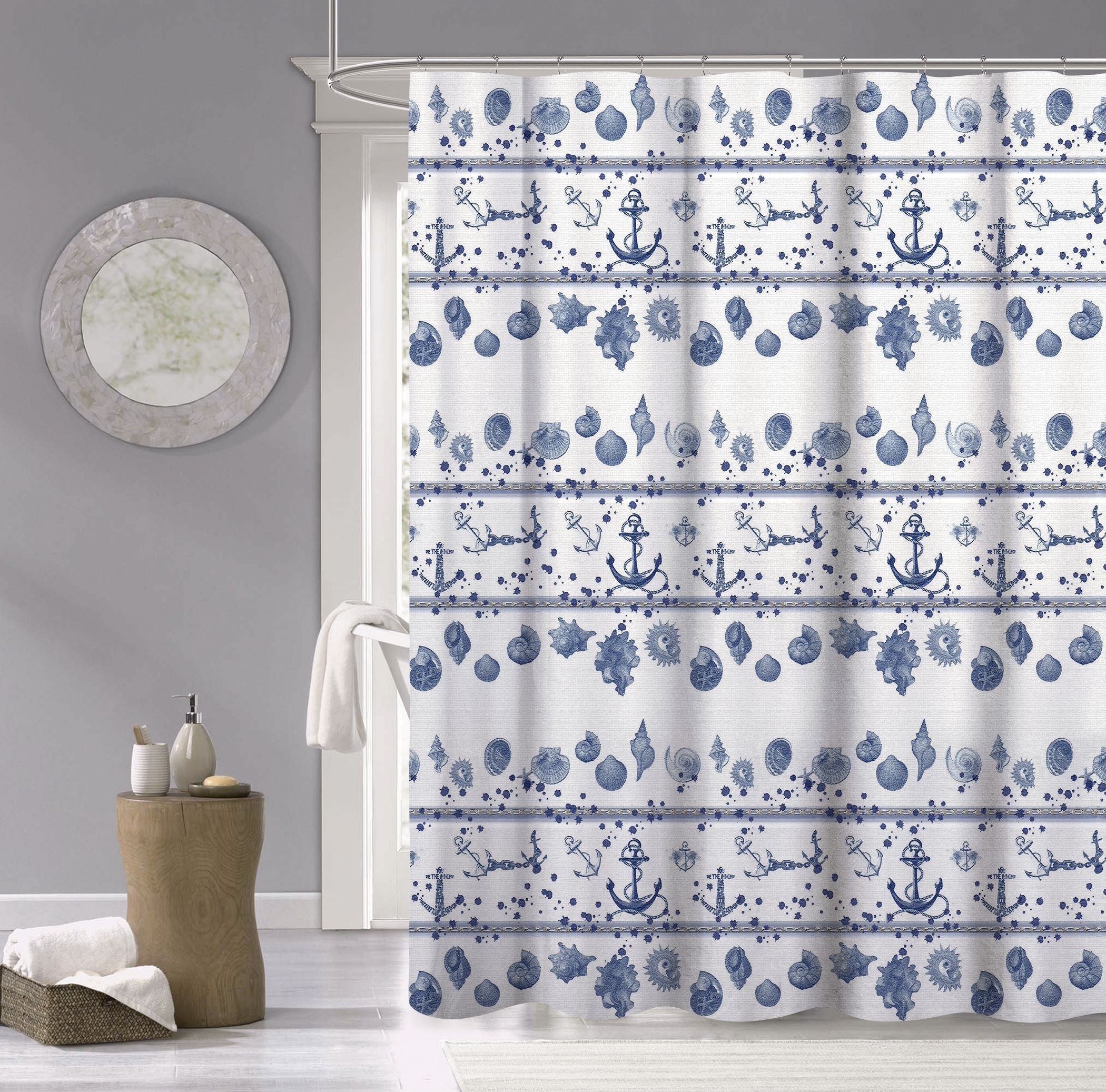  Dainty Home Marine Shower Curtain - Navy - Bonton