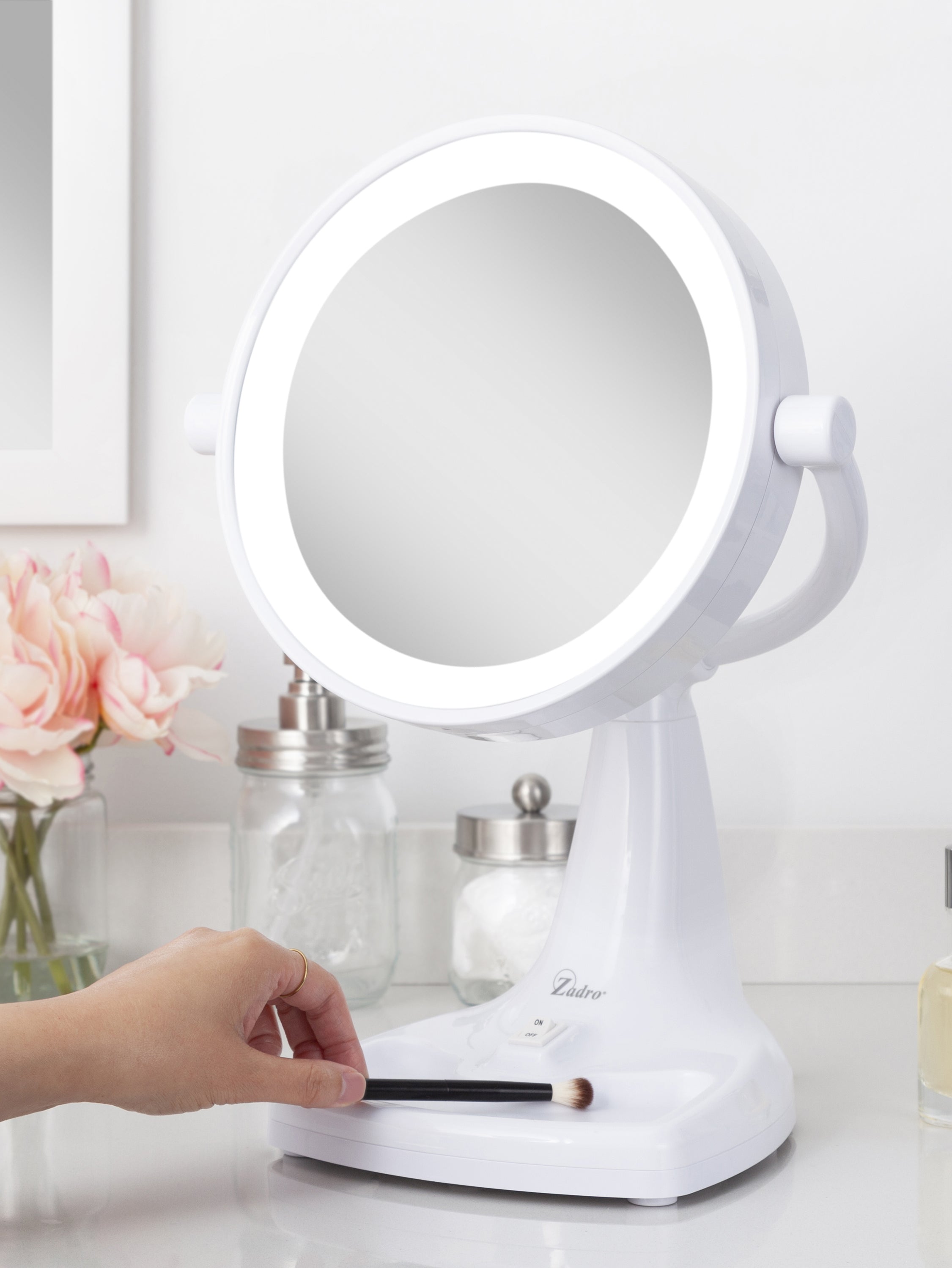  Zadro Max Bright Lighted Makeup Mirror with 10X/1X Magnification & Storage Tray - White - Bonton