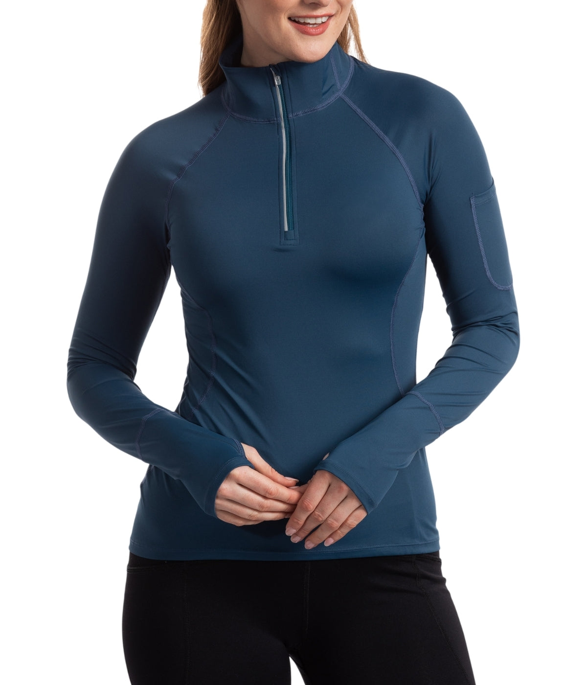  BloqUV BloqUV Women's UPF 50+ Sun Protection Mock Neck Quarter Zip Top - Midnight Blue - Bonton