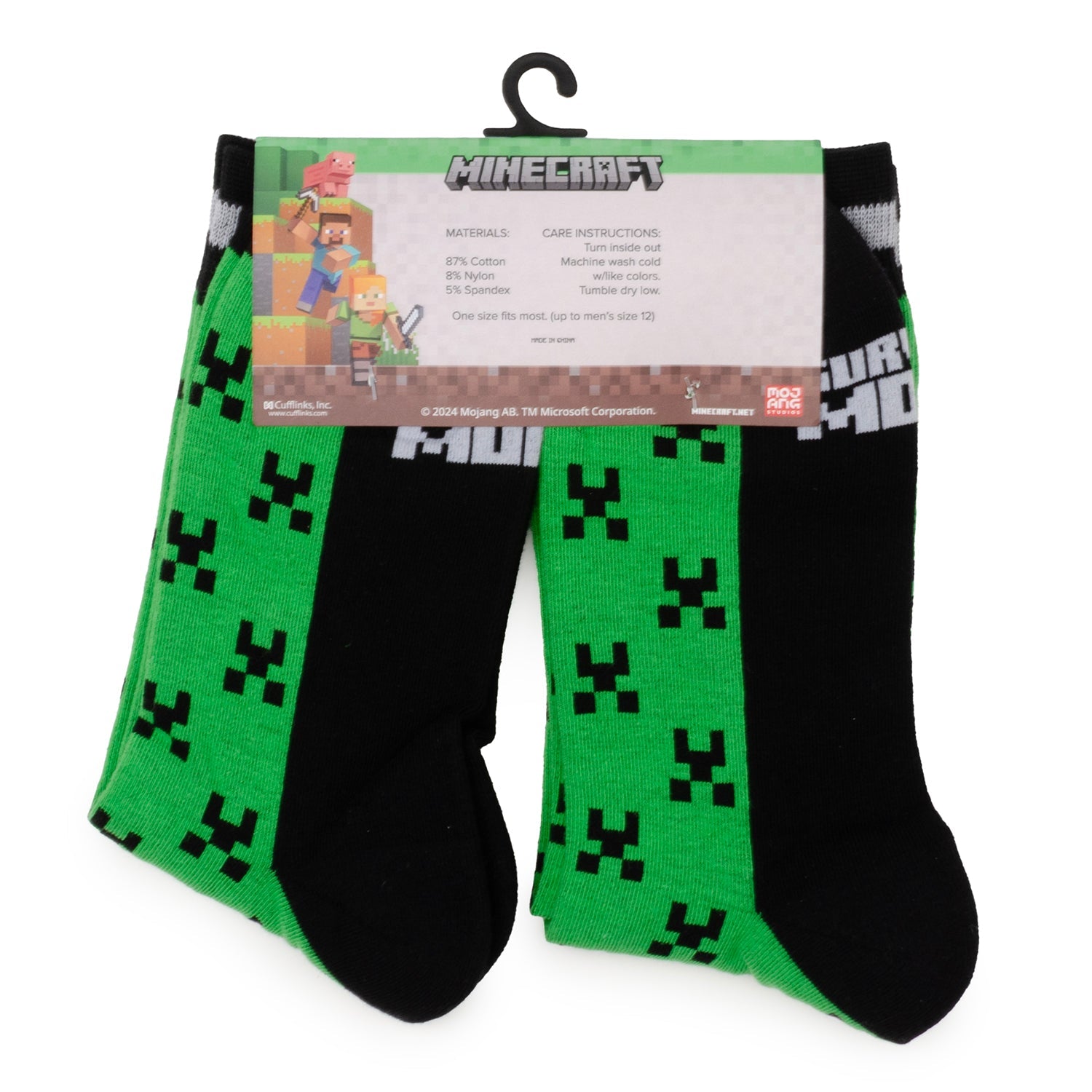  Cufflinks Minecraft Creeper Green Father/Son Sock Set - Default Title - Bonton