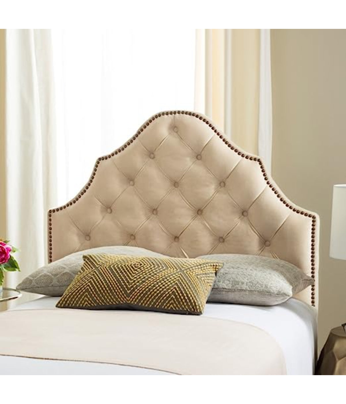  Safavieh Arebelle Tufted Velvet Headboard Buckwheat - Buckwheat - Bonton