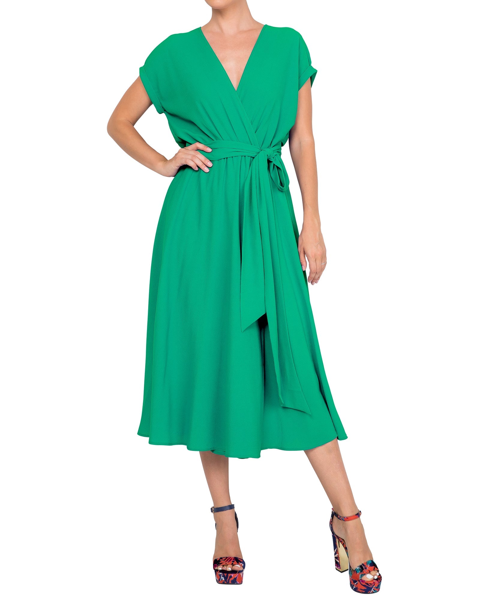  Meghan Los Angeles Jasmine Midi Dress - Emerald - Bonton