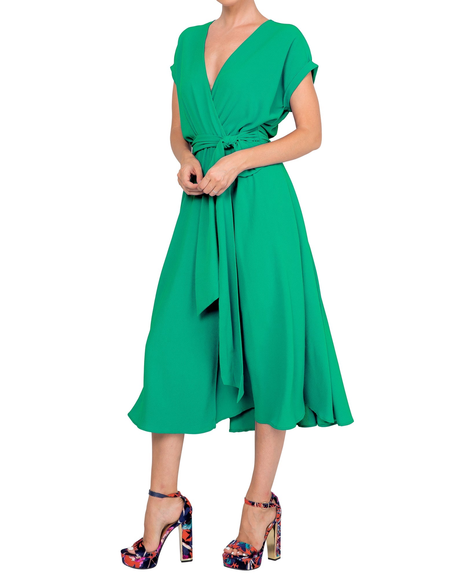  Meghan Los Angeles Jasmine Midi Dress - Emerald - Bonton