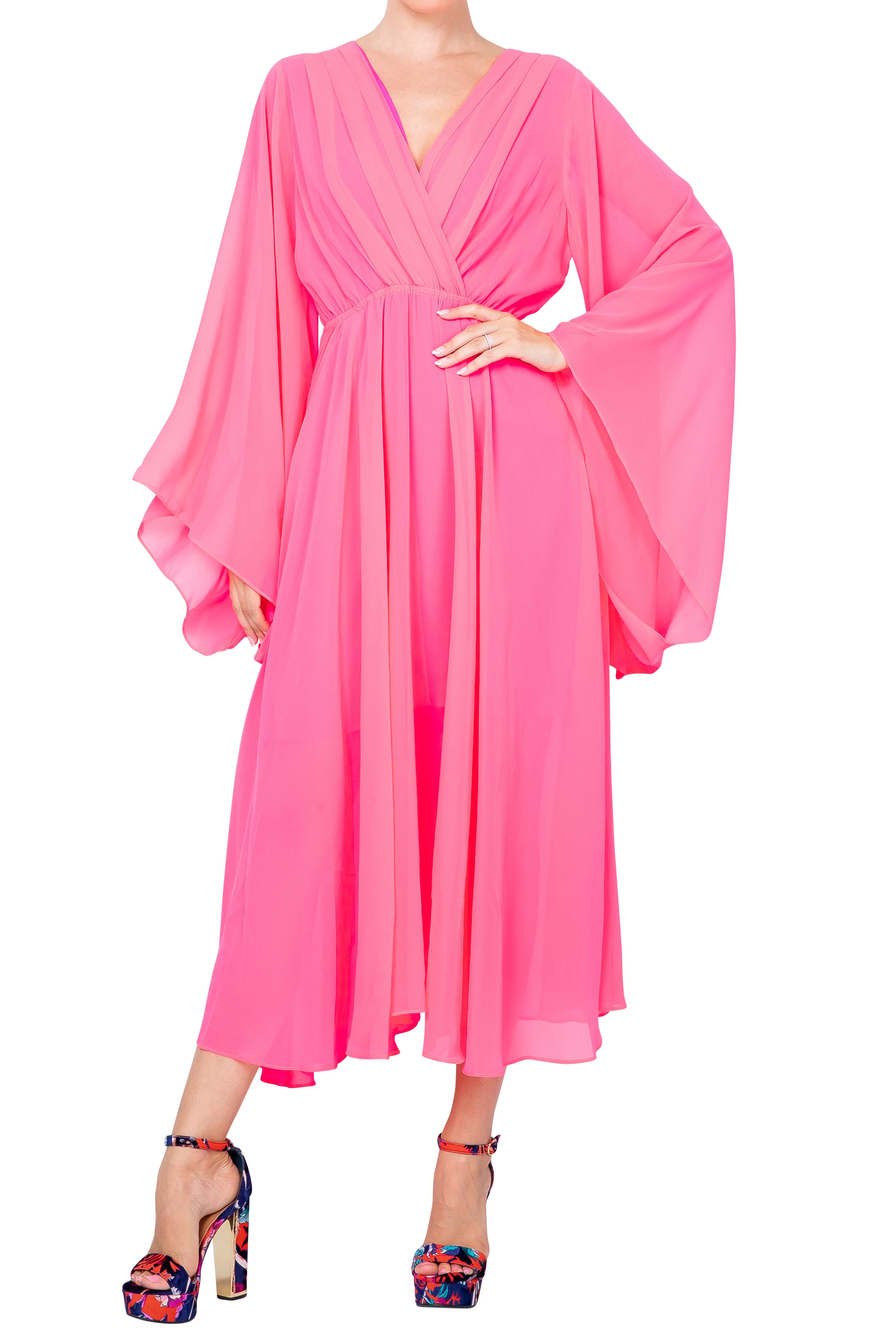  Meghan Los Angeles Sunset Midi Dress - Neon Pink - Bonton