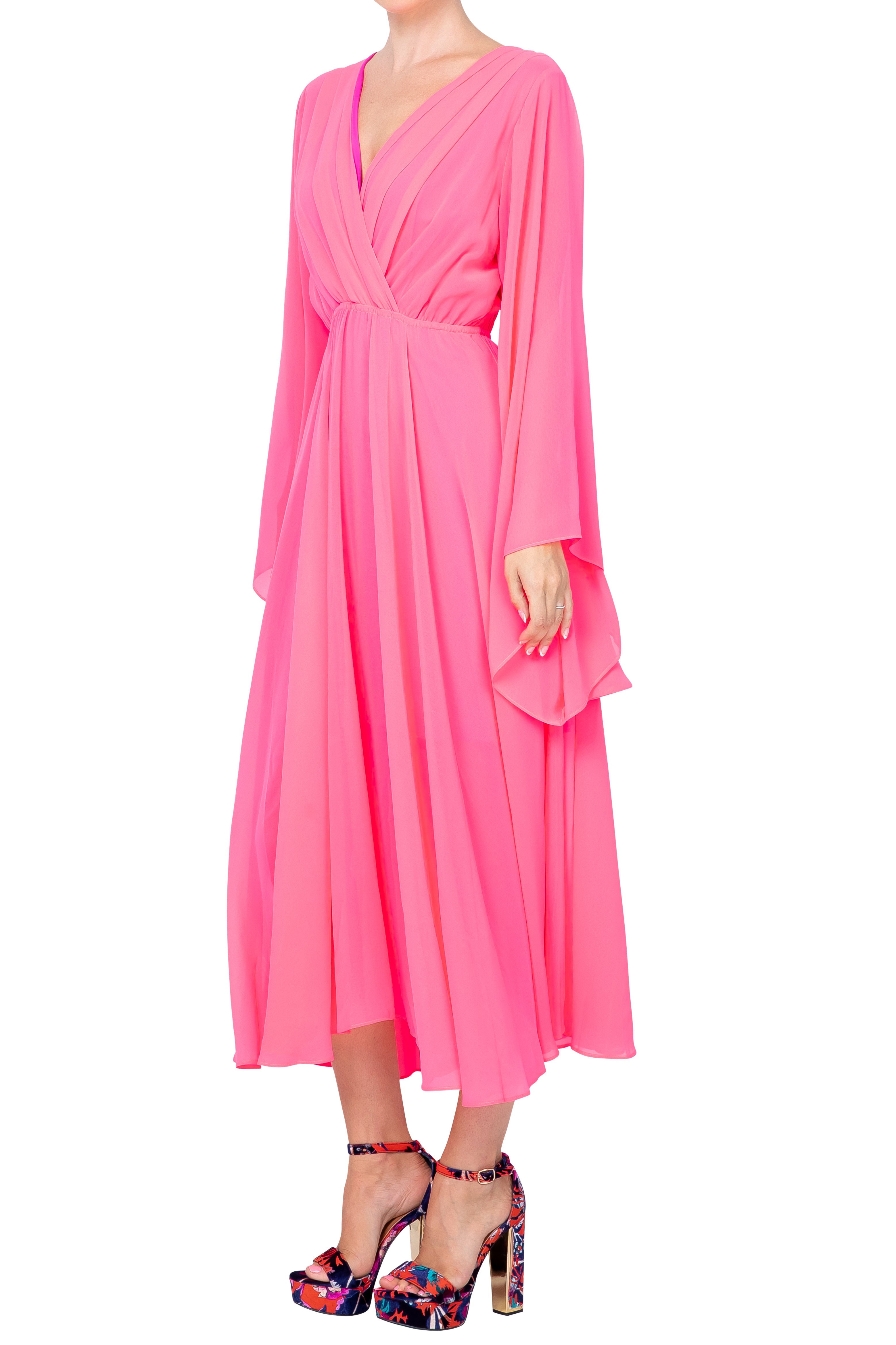  Meghan Los Angeles Sunset Midi Dress - Neon Pink - Bonton