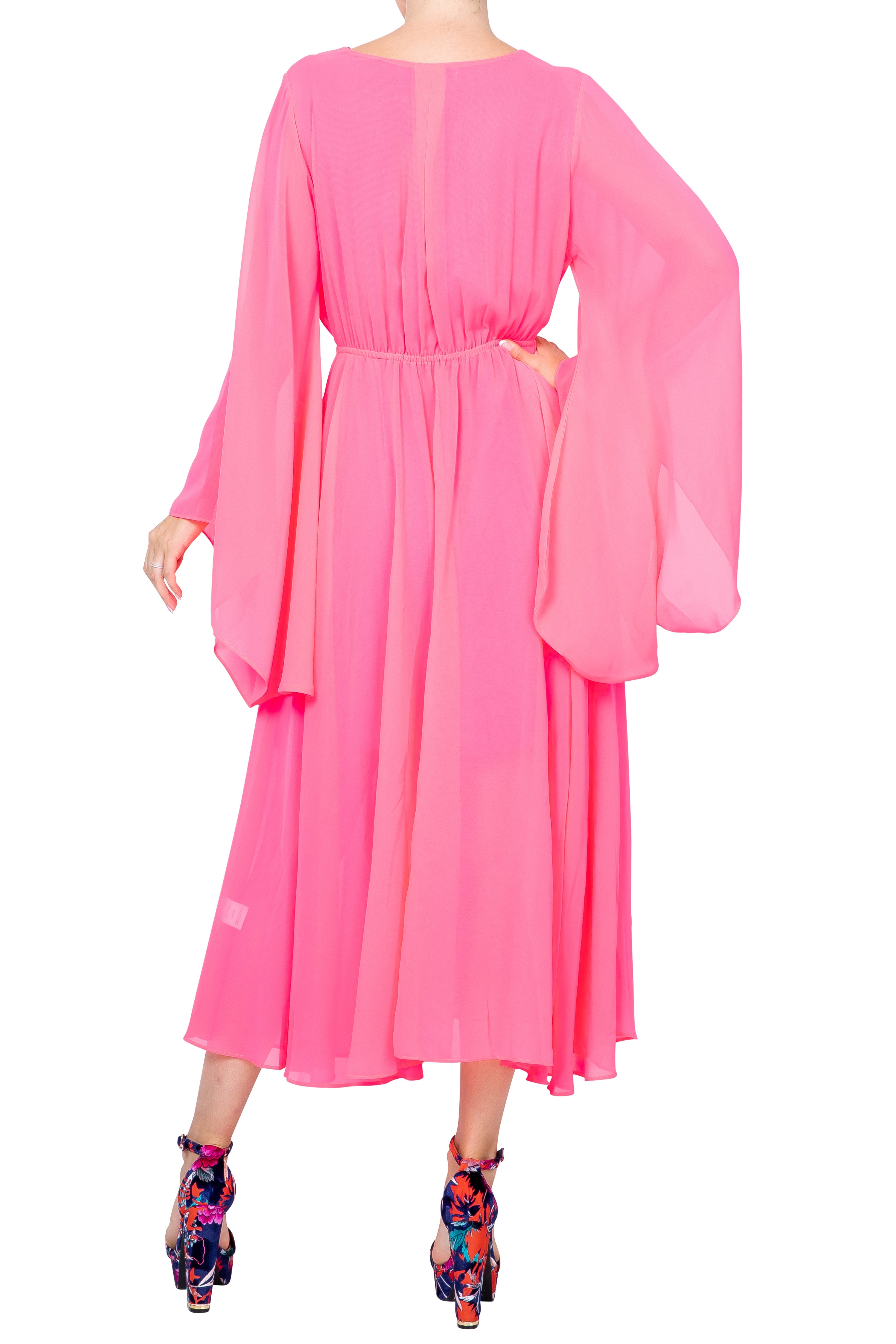  Meghan Los Angeles Sunset Midi Dress - Neon Pink - Bonton