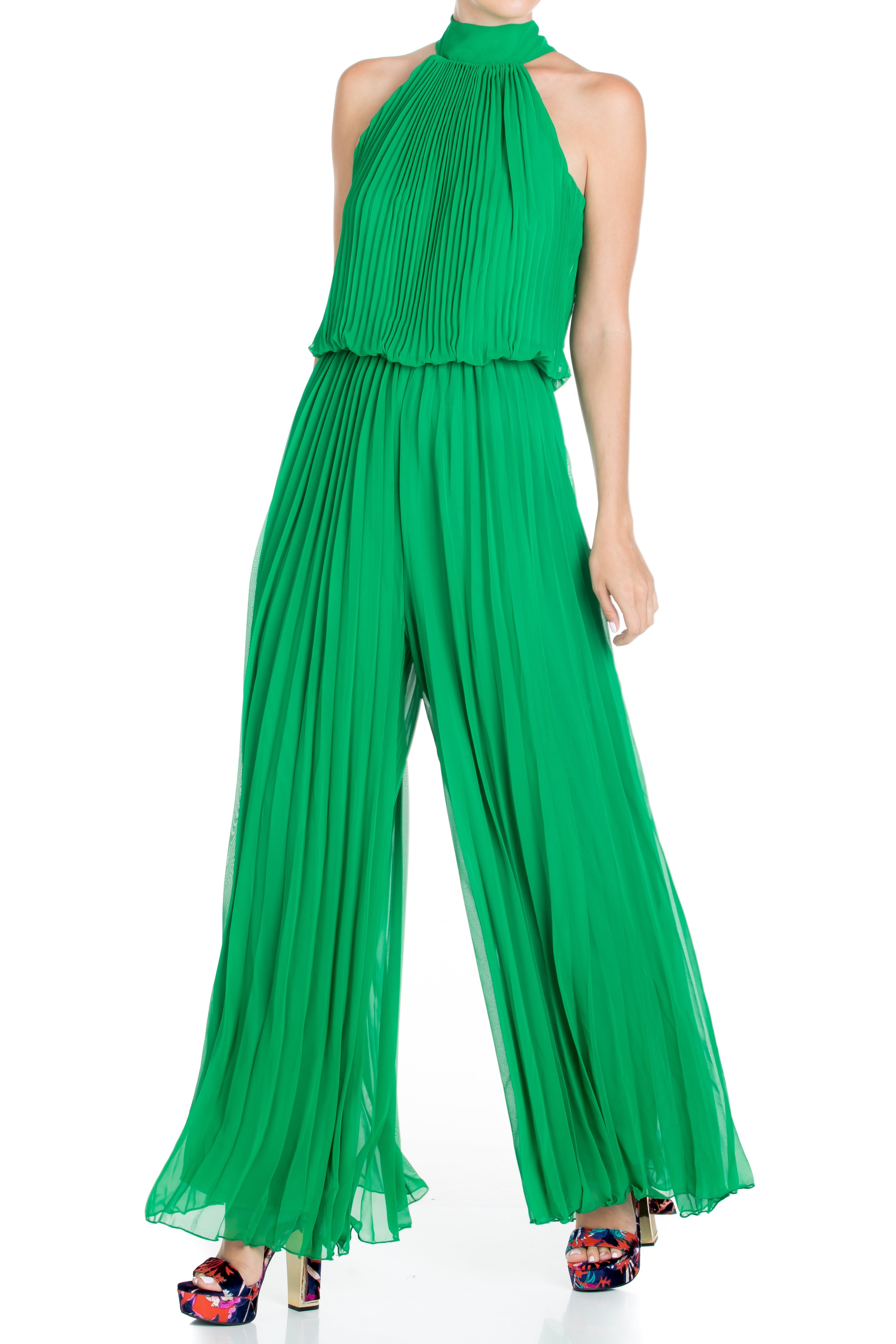  Meghan Los Angeles Wild Orchid Pleat Jumpsuit - Emerald - Bonton