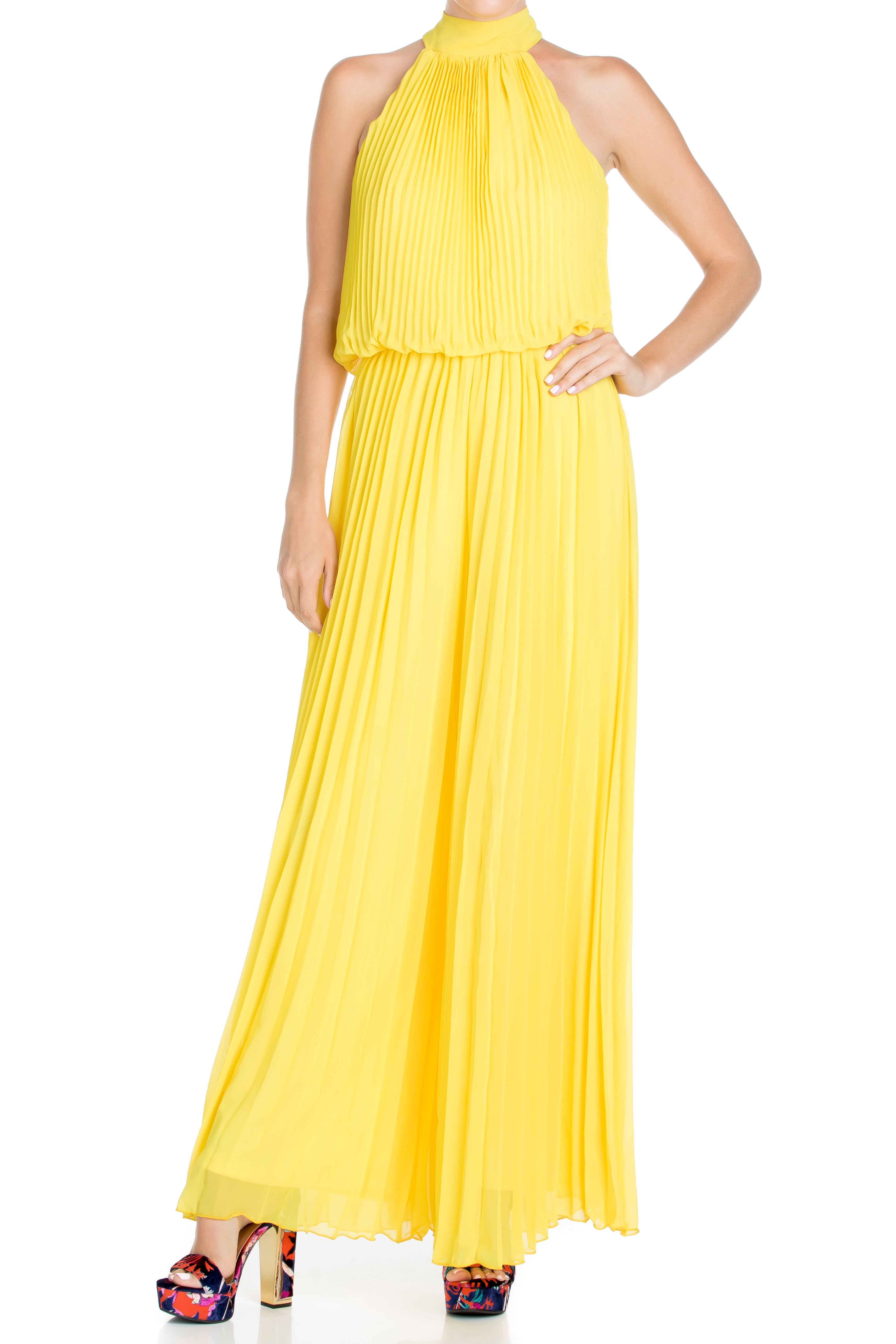  Meghan Los Angeles Wild Orchid Pleat Jumpsuit - Yellow - Bonton