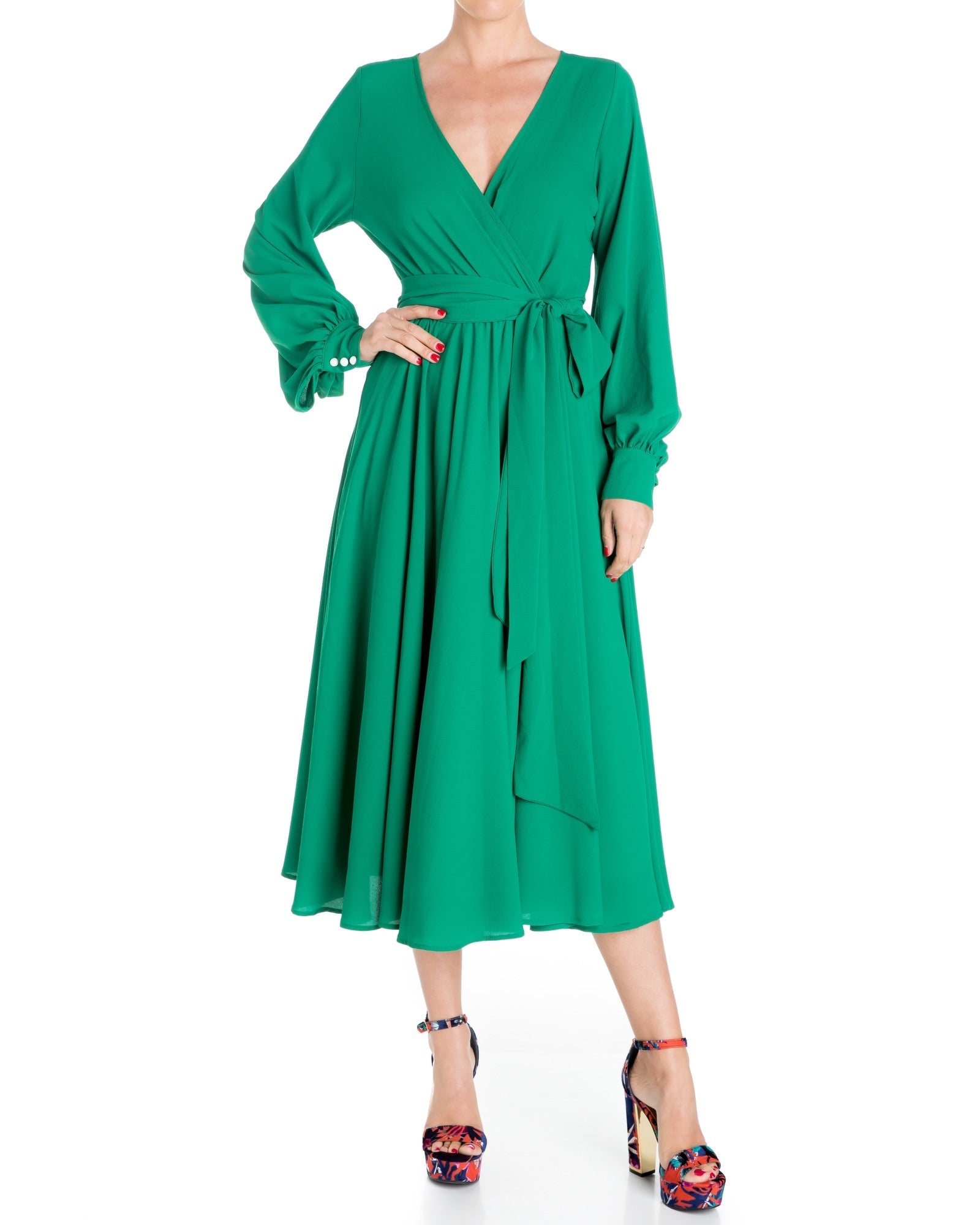  Meghan Los Angeles LilyPad Midi Dress - Emerald - Bonton