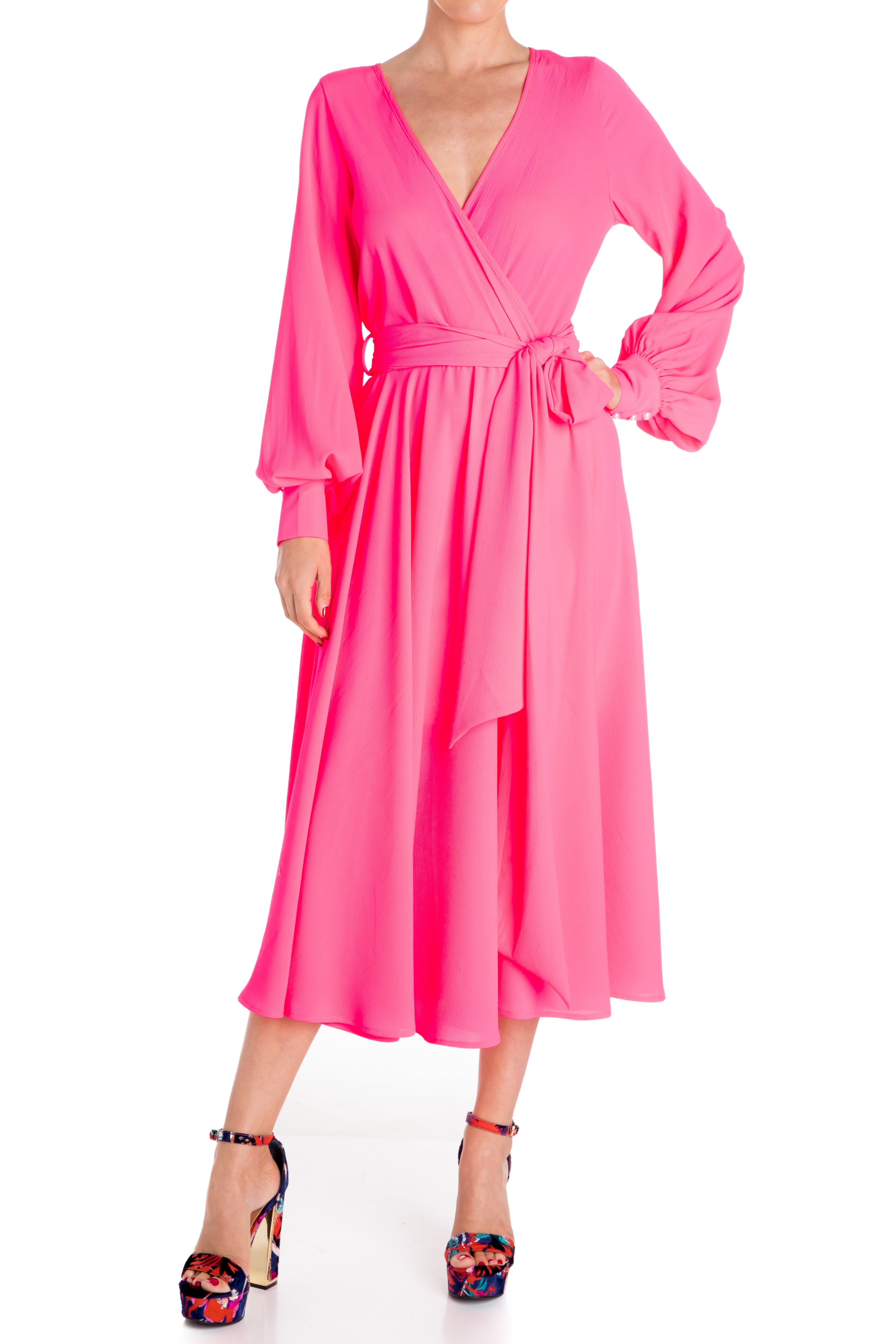  Meghan Los Angeles LilyPad Midi Dress - Neon Pink - Bonton