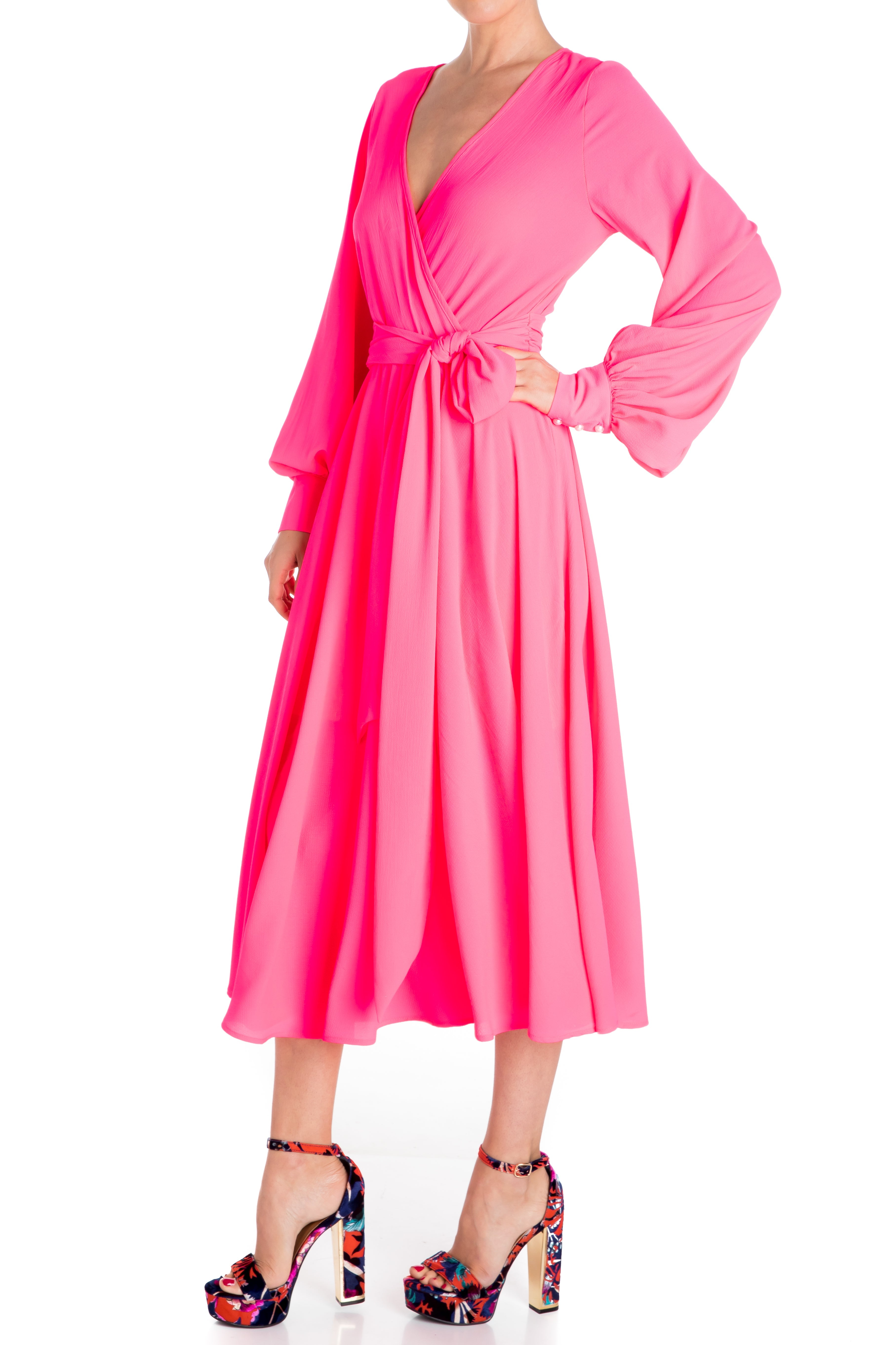  Meghan Los Angeles LilyPad Midi Dress - Neon Pink - Bonton