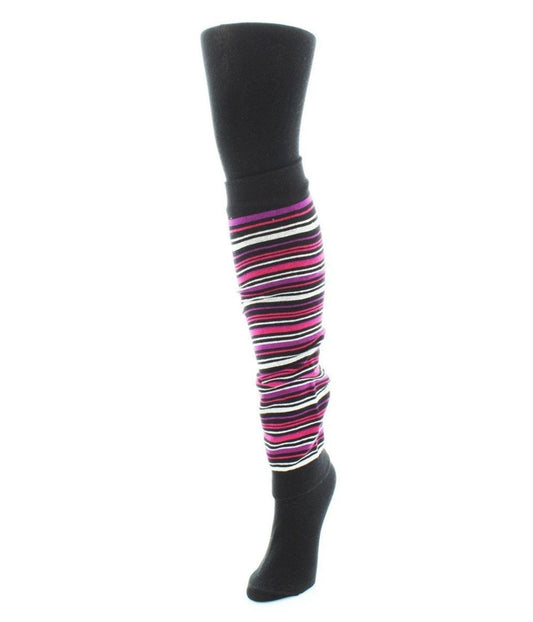 Stripesation Legwarmer Flatknit Cotton Blend Sweater Tights Black-Black