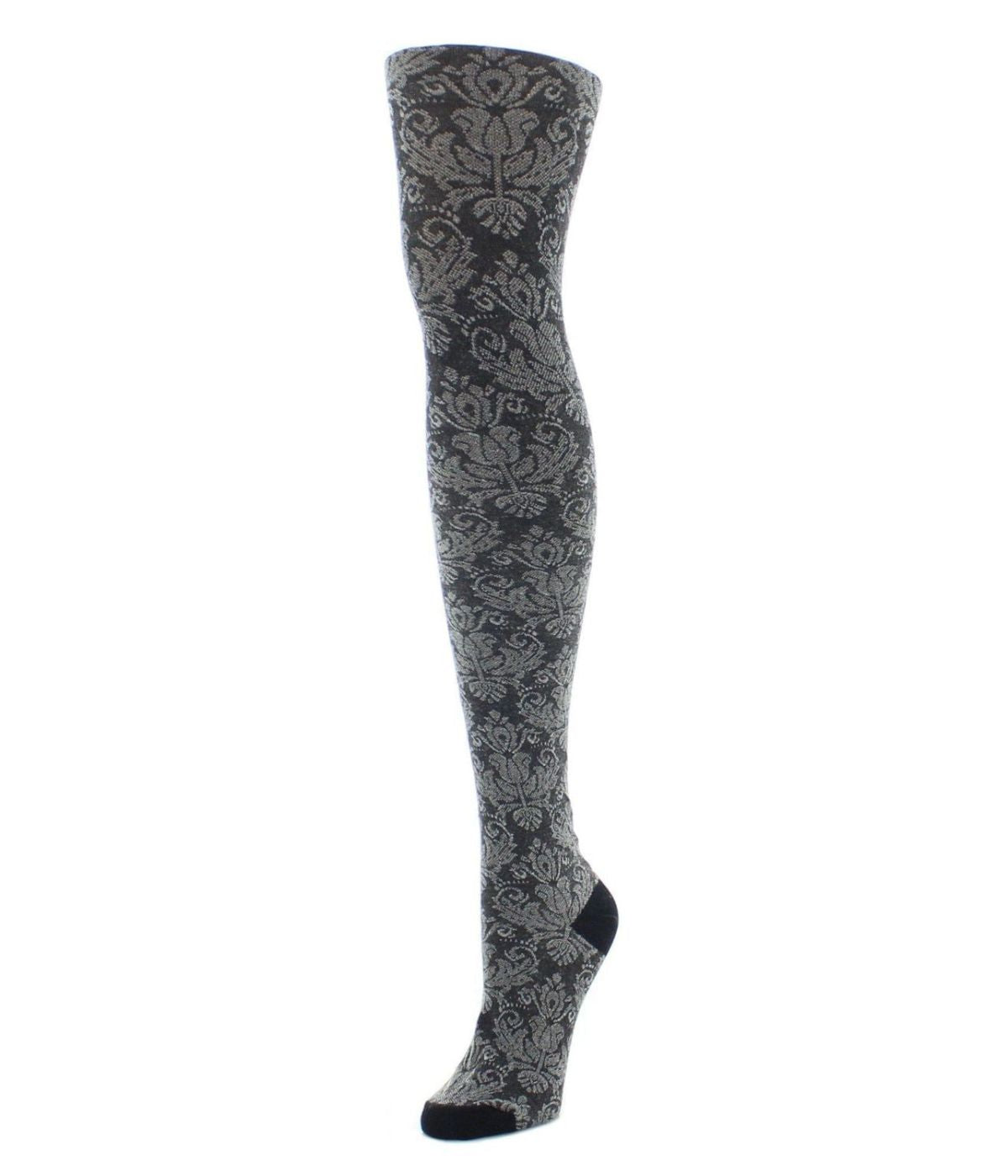 Baroque Patterned Cotton Blend Sweater Tights Black