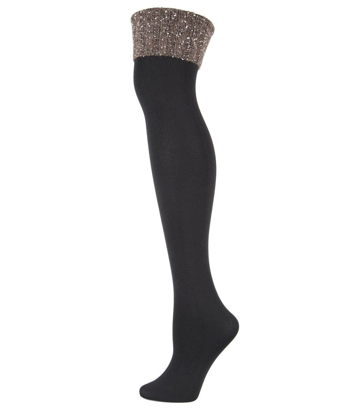 Big Marled Rib Fleece Lined Over The Knee Socks Black-Gray