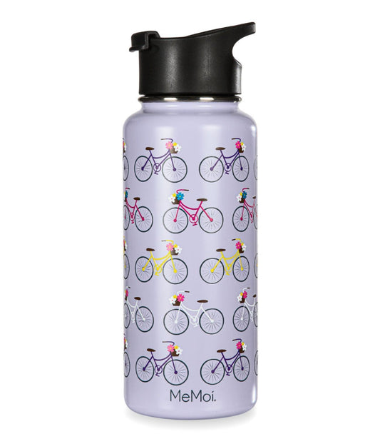 Thermal Insulated Stainless Steel Bicycles Pattern 32 Oz Water Bottle Lavender