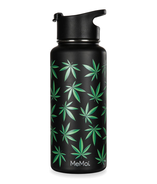 Thermal Insulated Stainless Steel Weed Pattern 32 Oz Water Bottle Black
