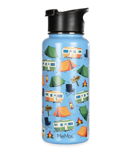 Thermal Insulated Stainless Steel Camping Pattern 32 Oz Water Bottle Light Blue
