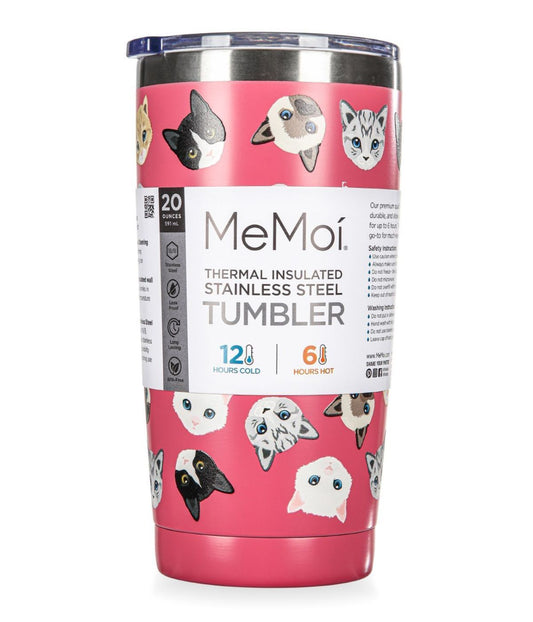 Thermal Insulated Stainless Steel Cats Pattern 20 Oz Coffee Tumbler Confetti Pink