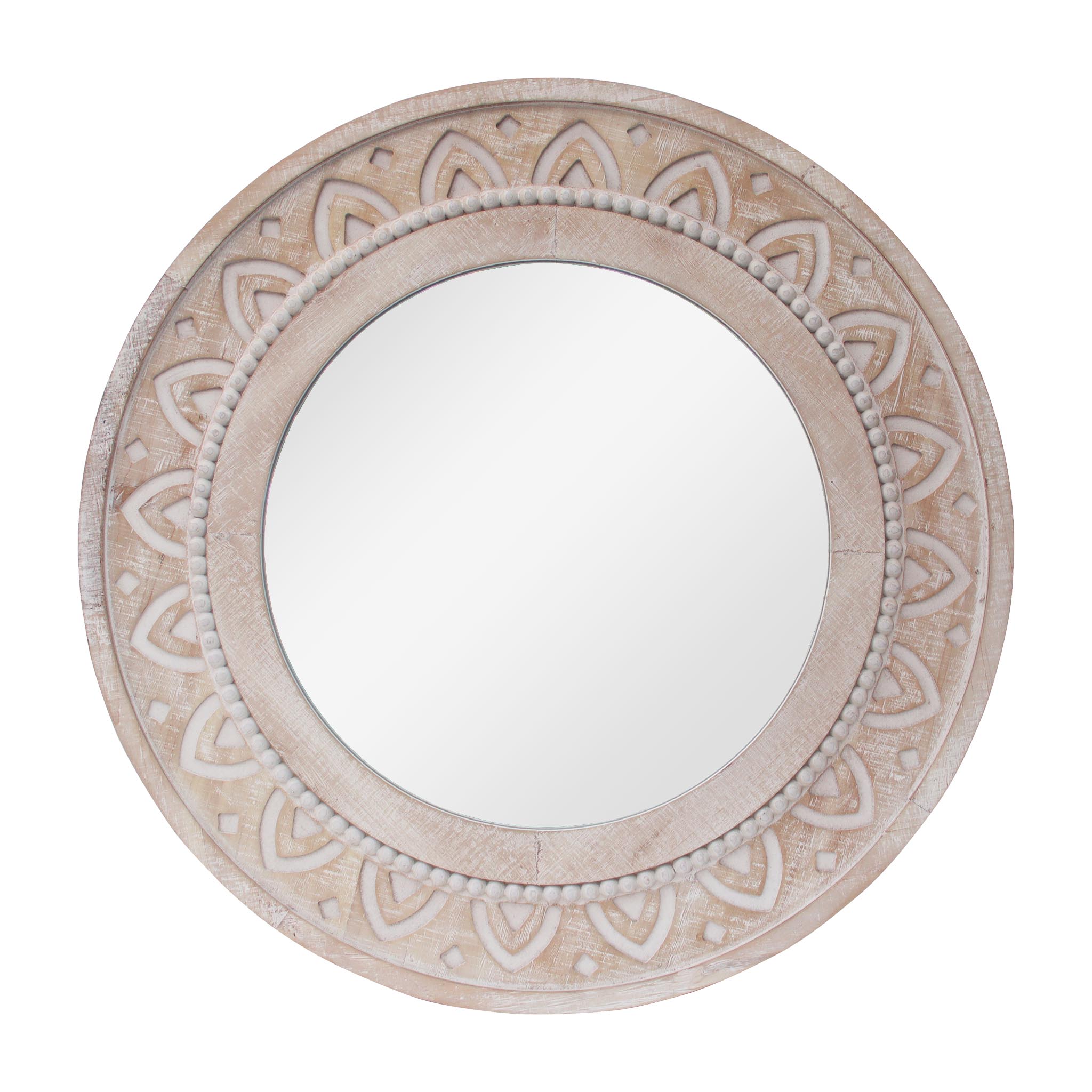  Paris Loft Round Natural Wood & Whitewashed Wood Wall Mirror - Natural Wood - Bonton