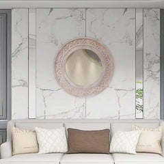 Round Natural Wood & Whitewashed Wood Wall Mirror