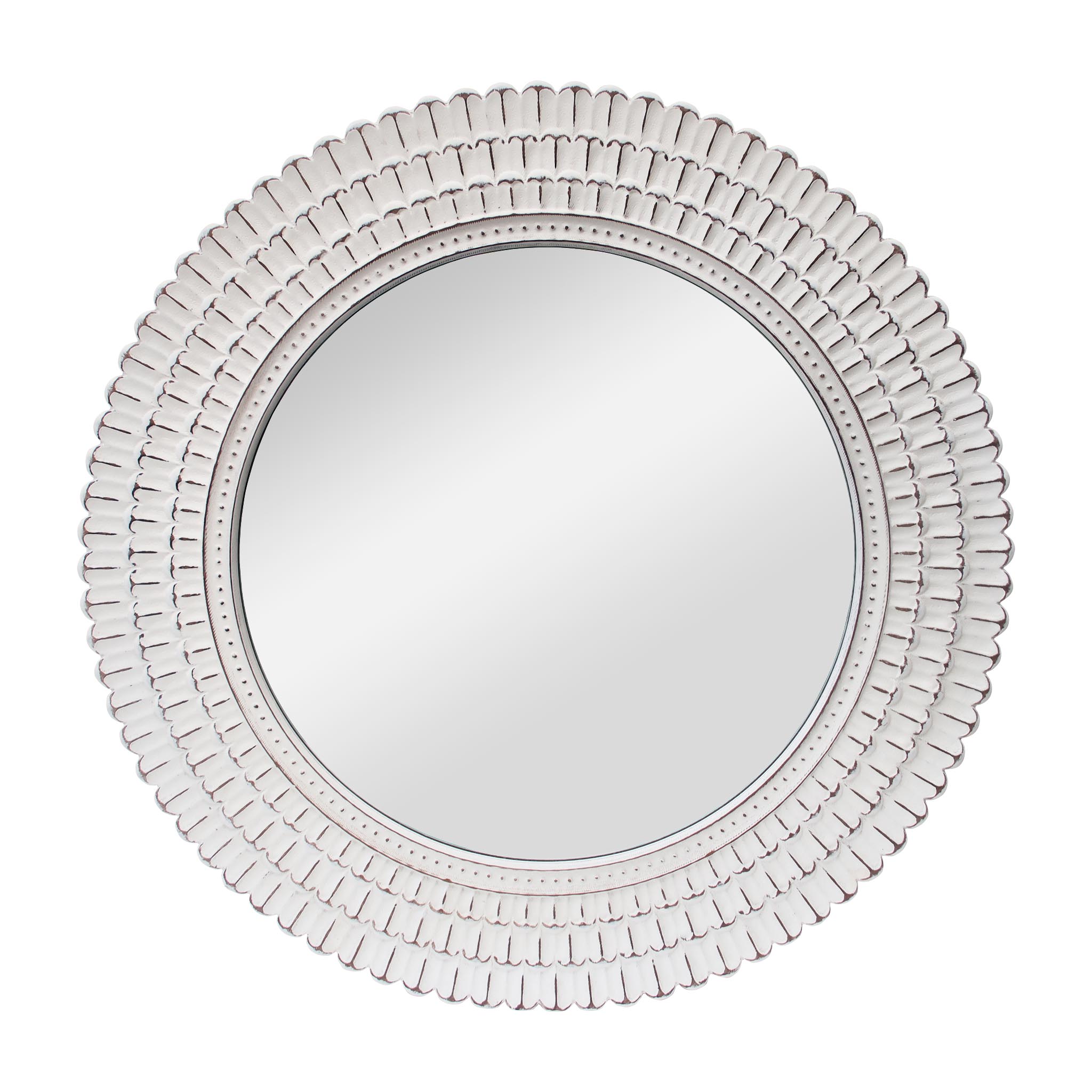  Paris Loft Round Distressed White Wood Wall Mirror - White - Bonton