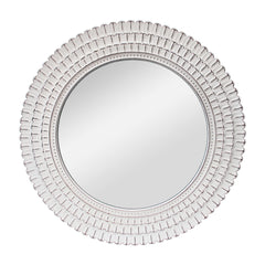 Round Distressed White Wood Wall Mirror