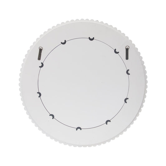 Round Distressed White Wood Wall Mirror