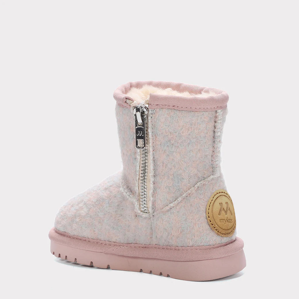  Mykos Kora Toddler Zip-Up Boot - Light Pink Wool - Bonton