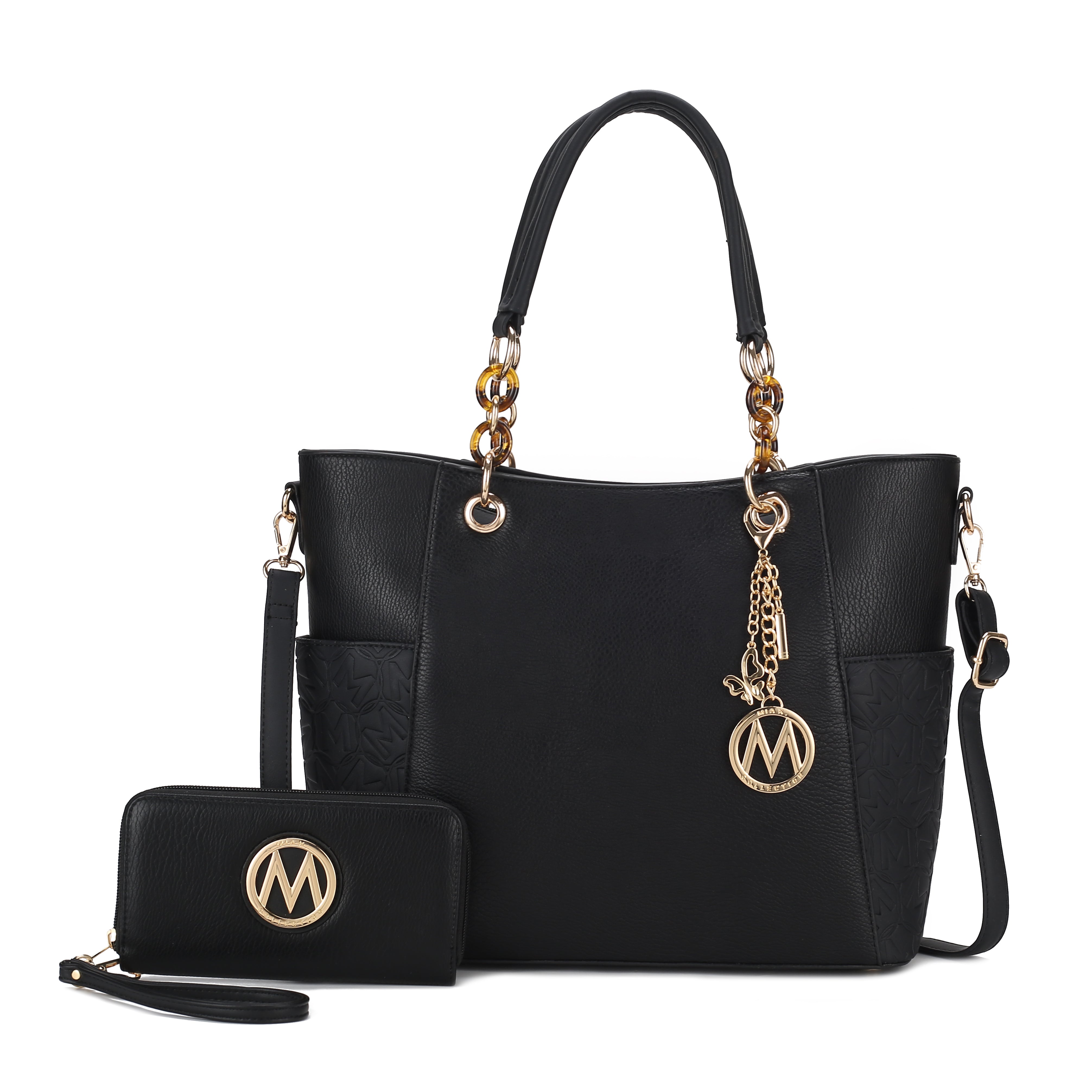  MKF Collection Merlina Embossed Tote Bag and Wallet Set - Black - Bonton