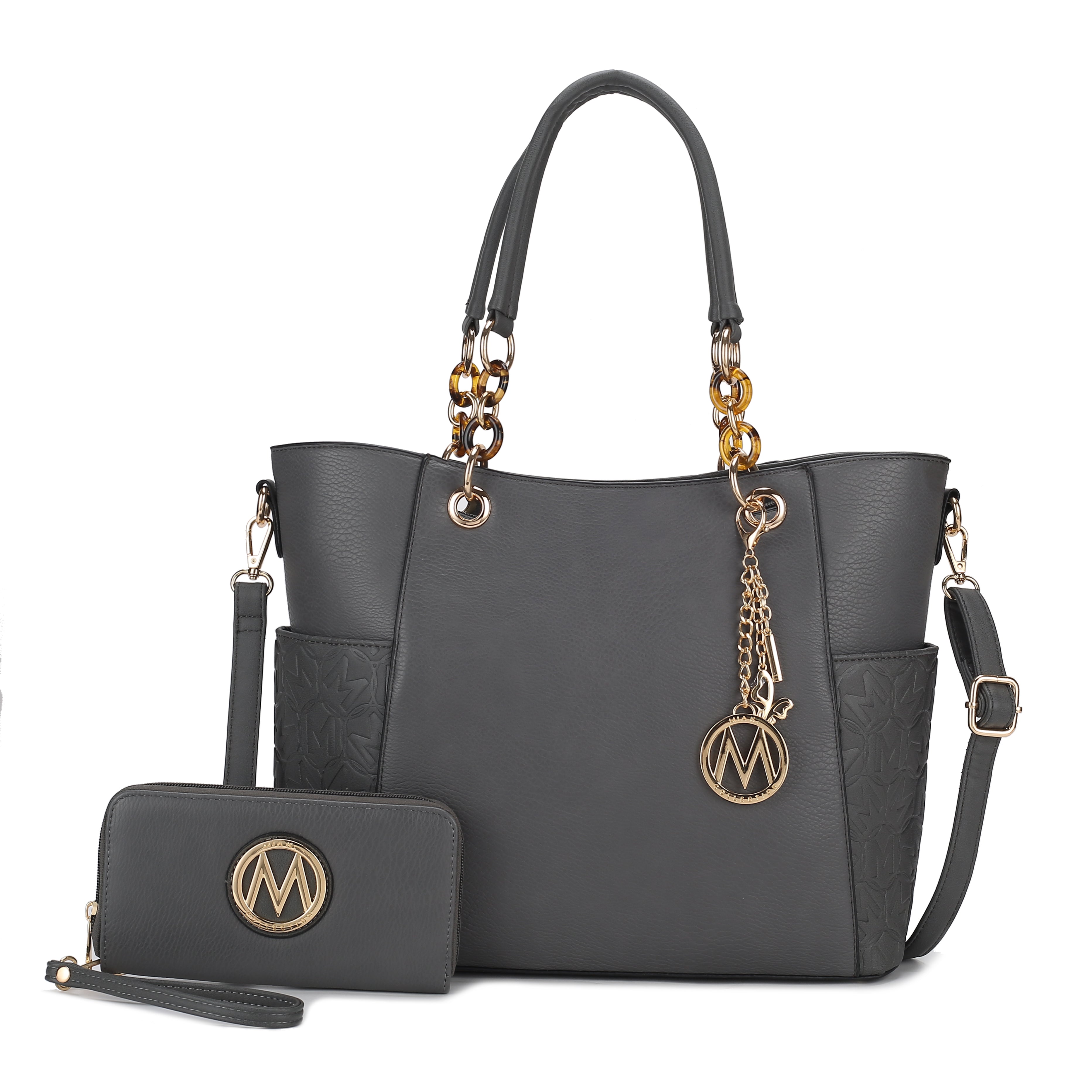  MKF Collection Merlina Embossed Tote Bag and Wallet Set - Black - Bonton