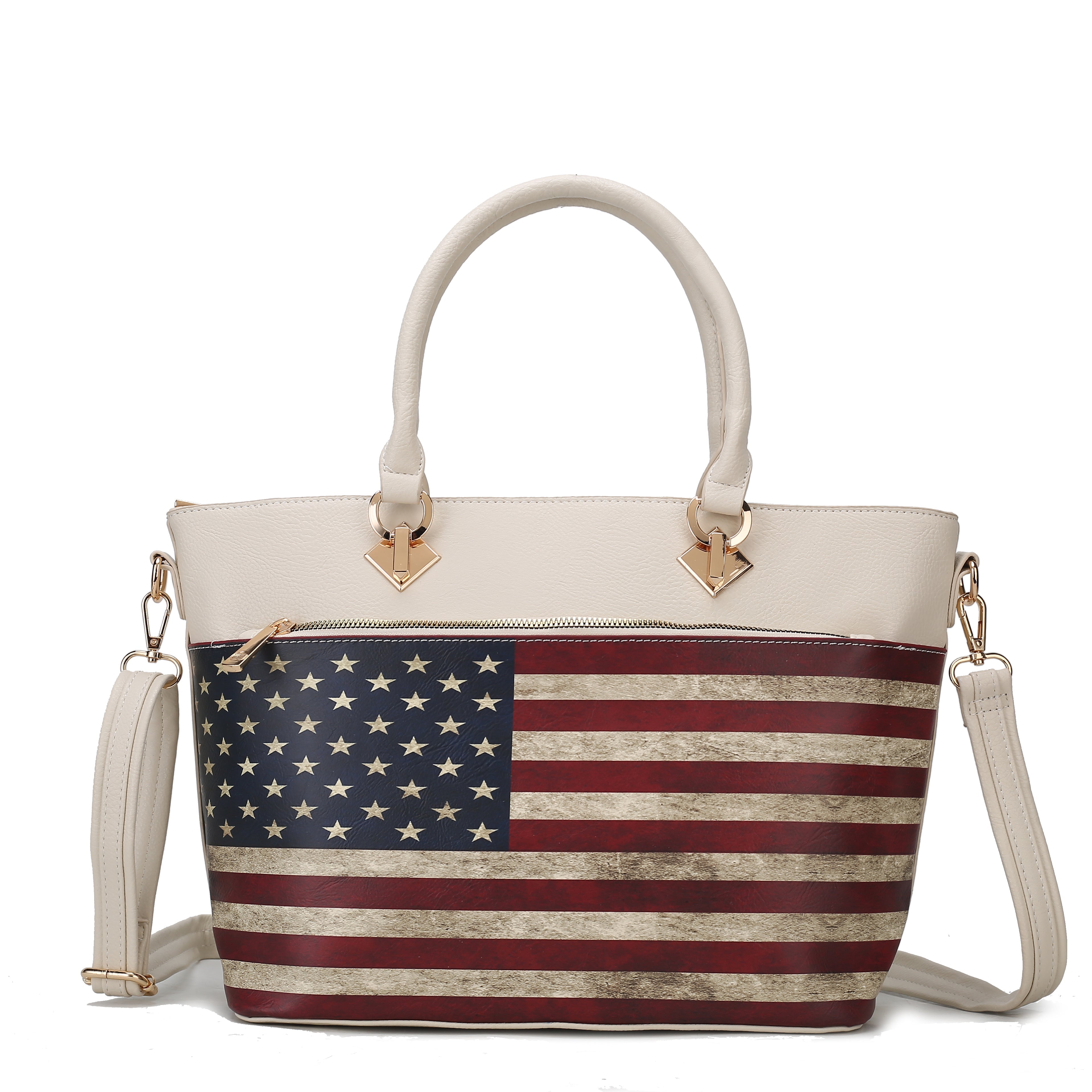  MKF Collection Lilian Printed Flag Tote Bag - Beige - Bonton