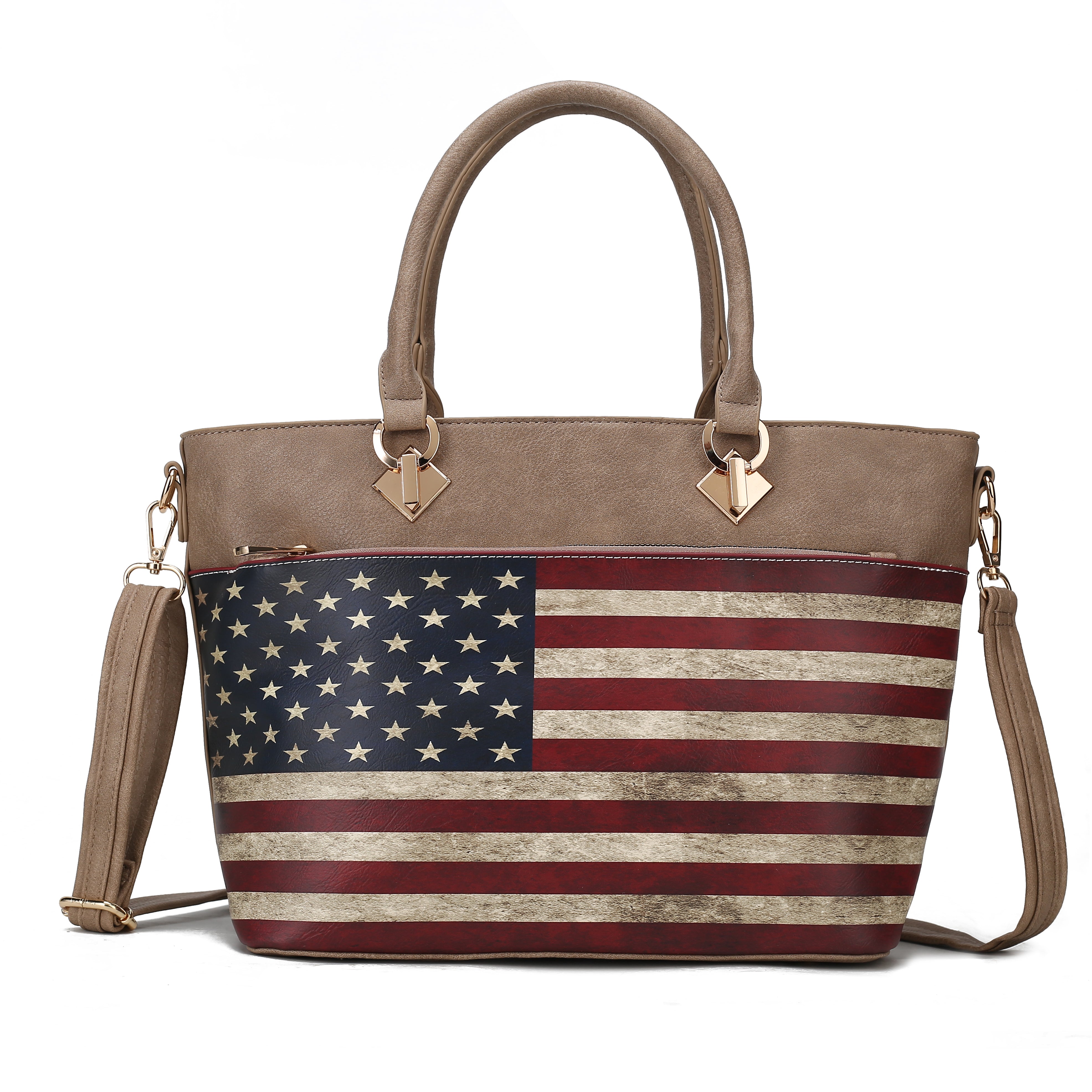  MKF Collection Lilian Printed Flag Tote Bag - Beige - Bonton