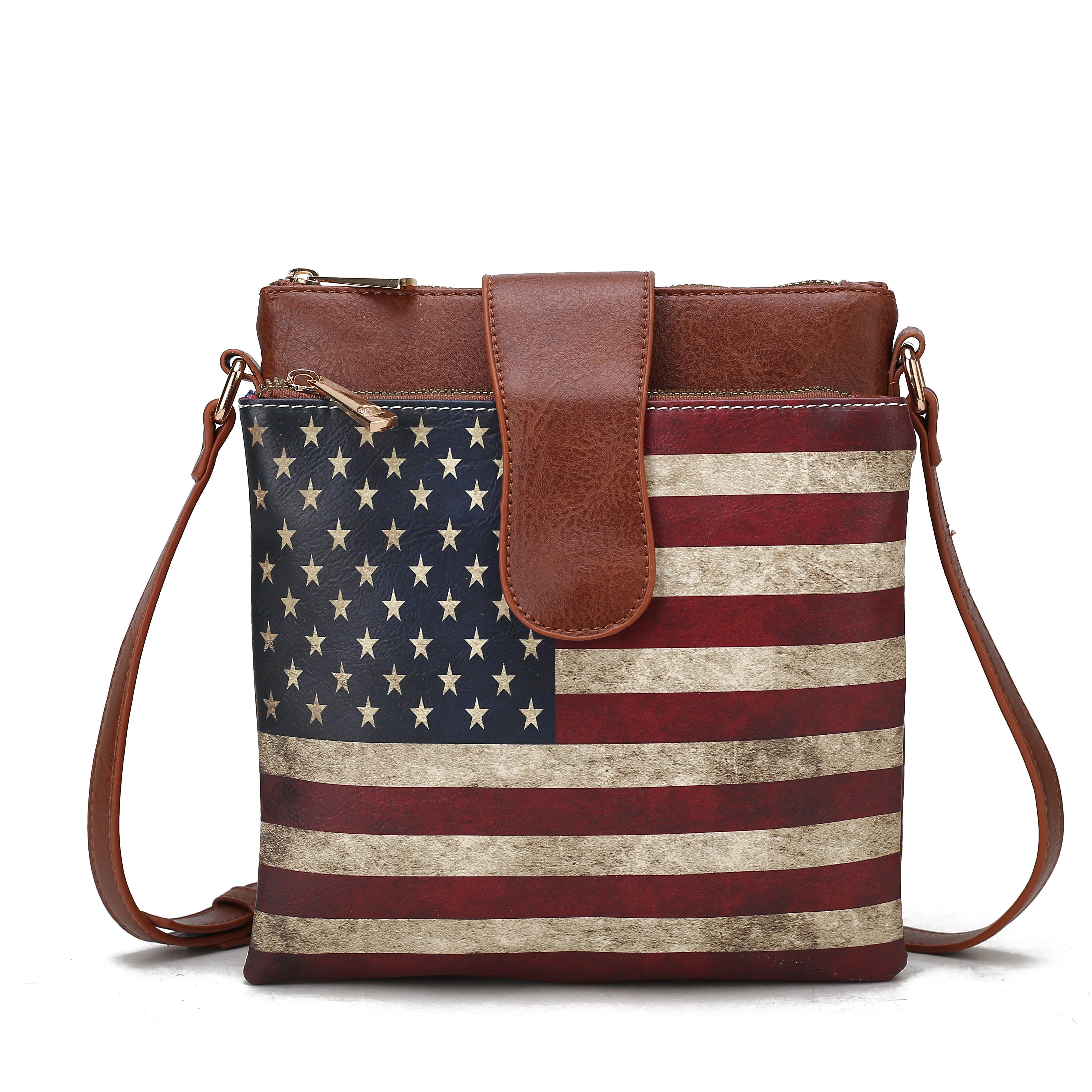  MKF Collection Josephine Printed Flag Crossbody Bag - Beige - Bonton