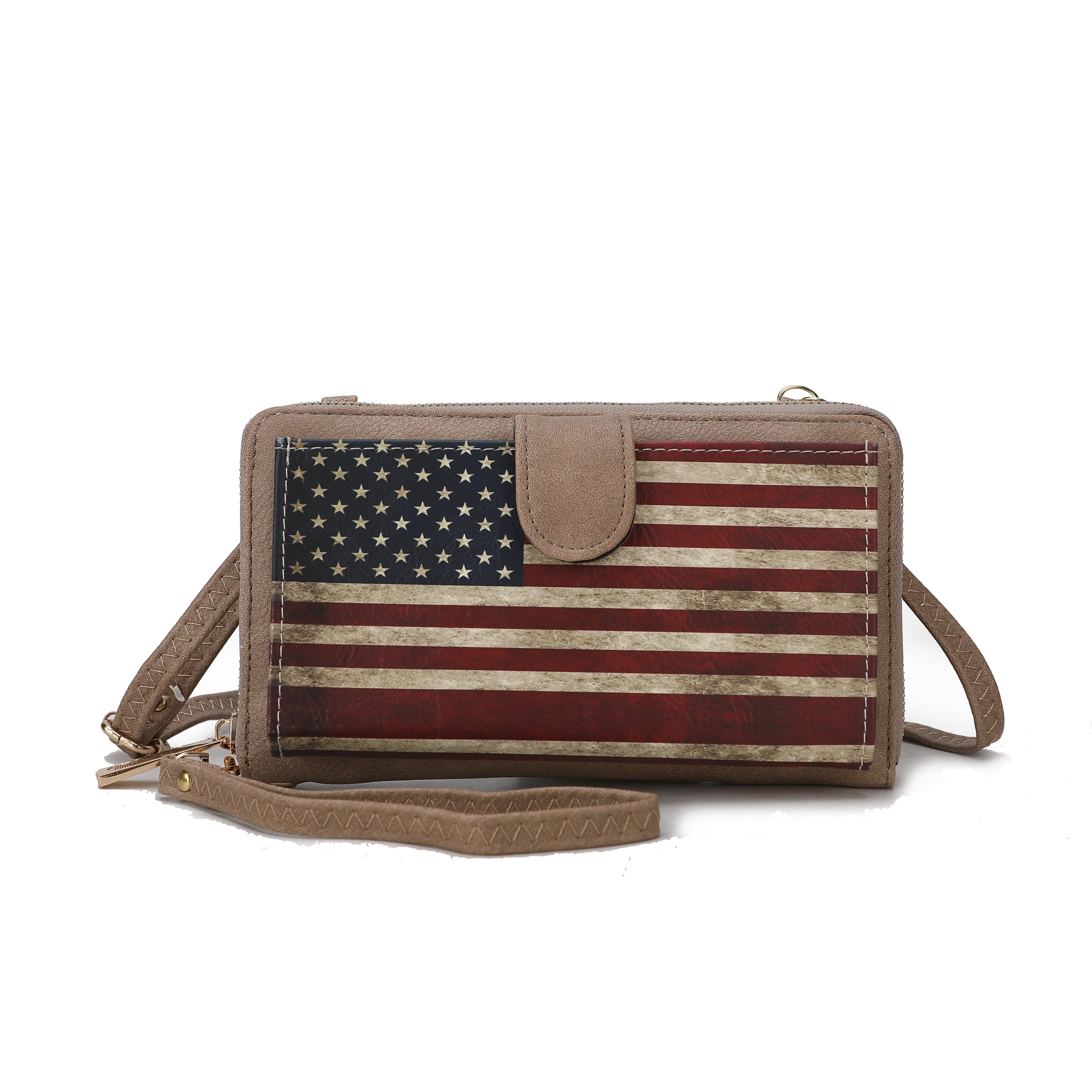  MKF Collection Kiara Printed Flag Phone Crossbody Bag - Beige - Bonton