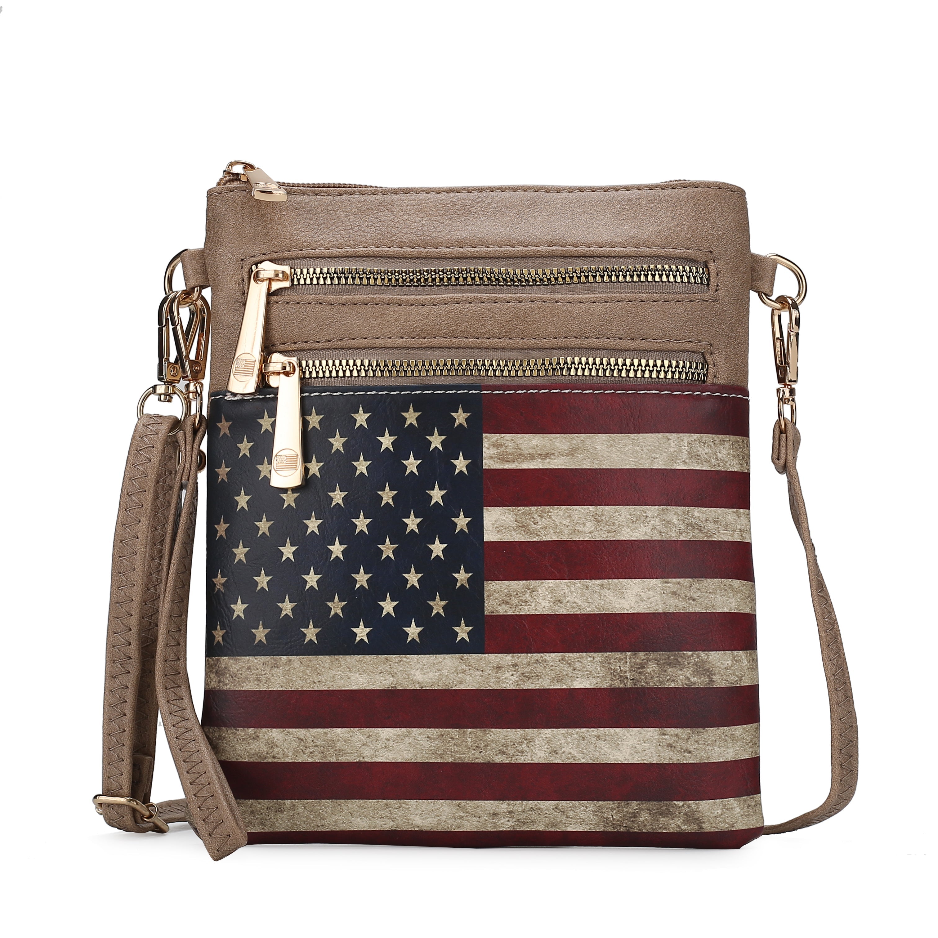  MKF Collection Genesis Printed Flag Crossbody Bag - Beige - Bonton