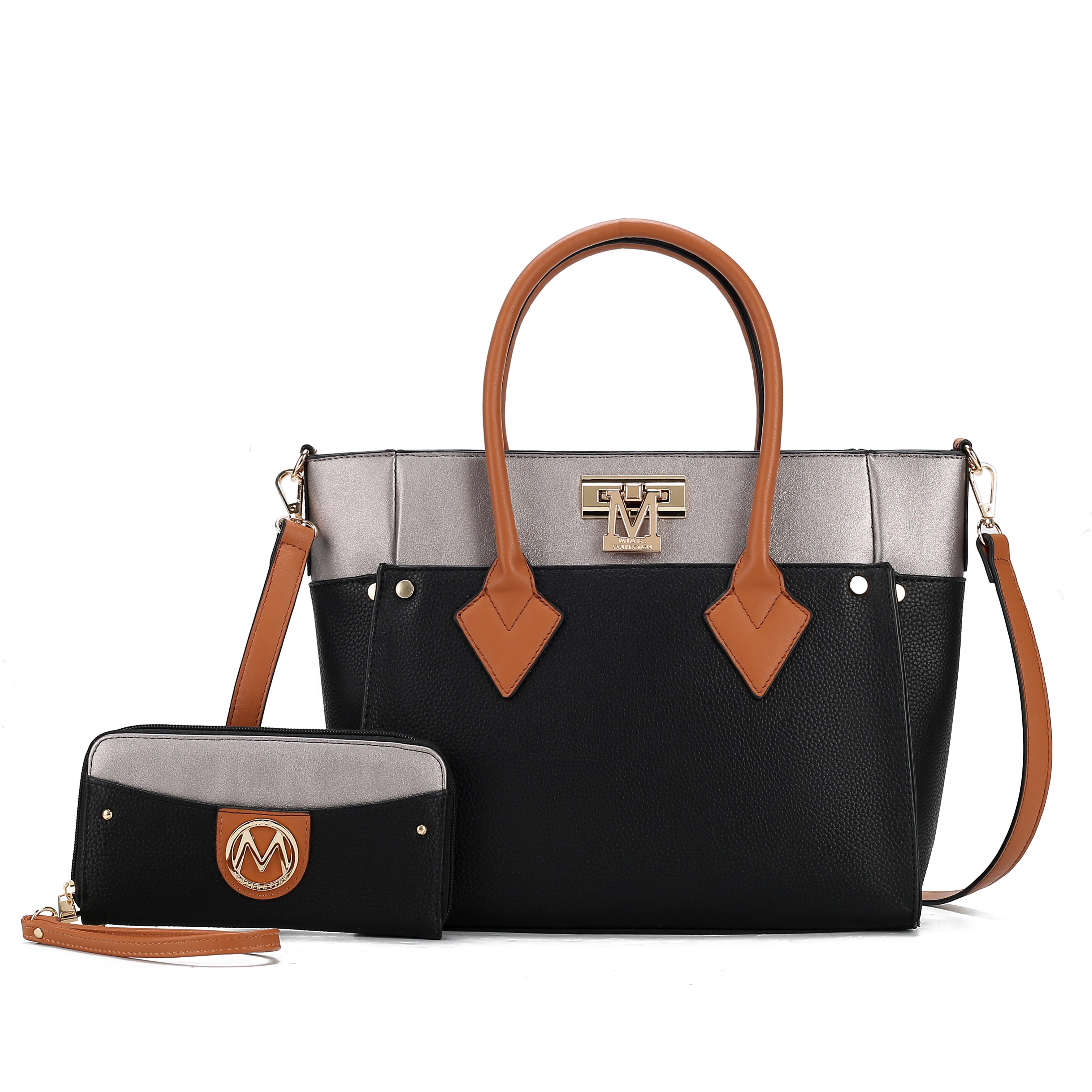  MKF Collection Brynlee Color-Block Tote Bag and Wallet Set - Black - Bonton