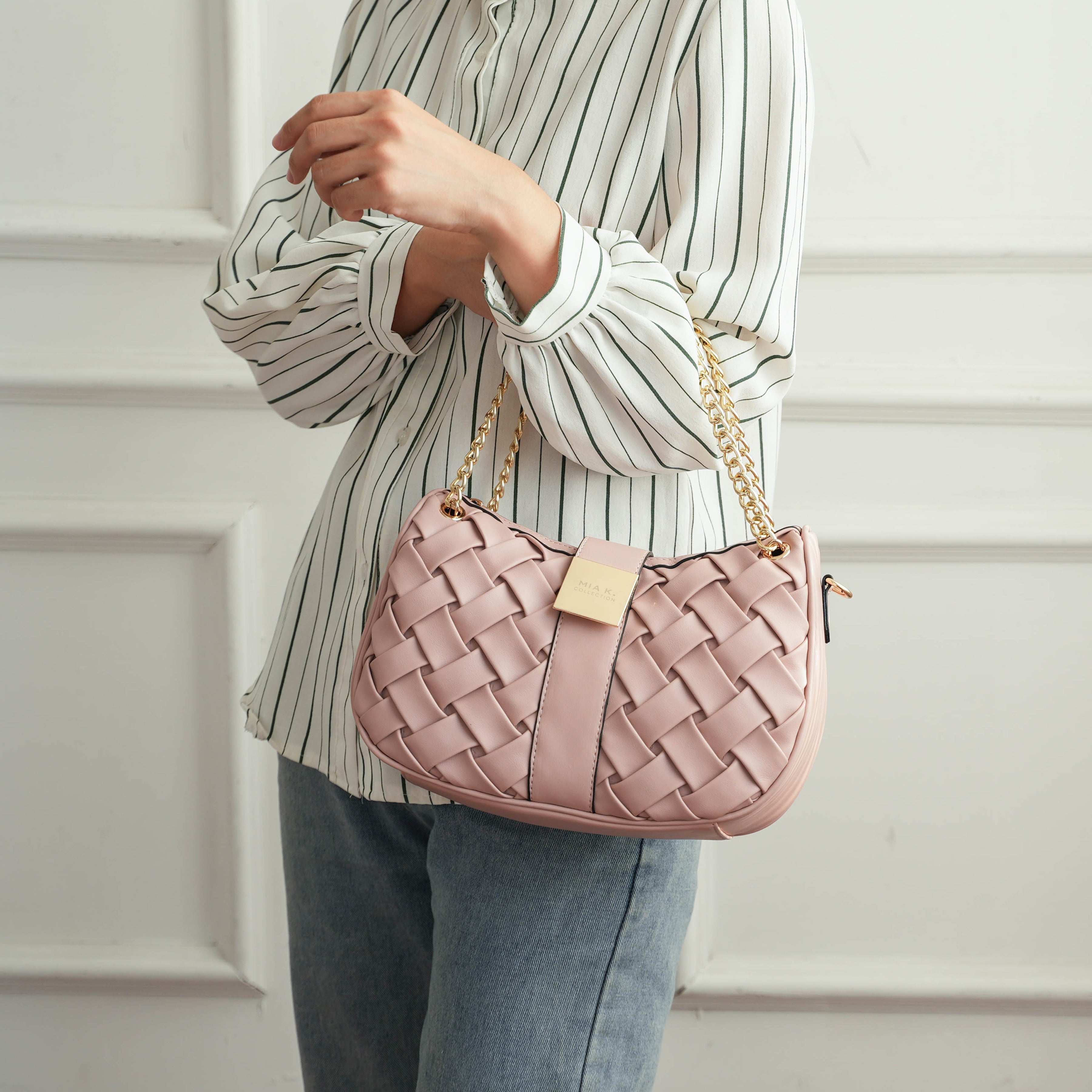  MKF Collection Solari Braided Chain Shoulder Bag - Taupe - Bonton