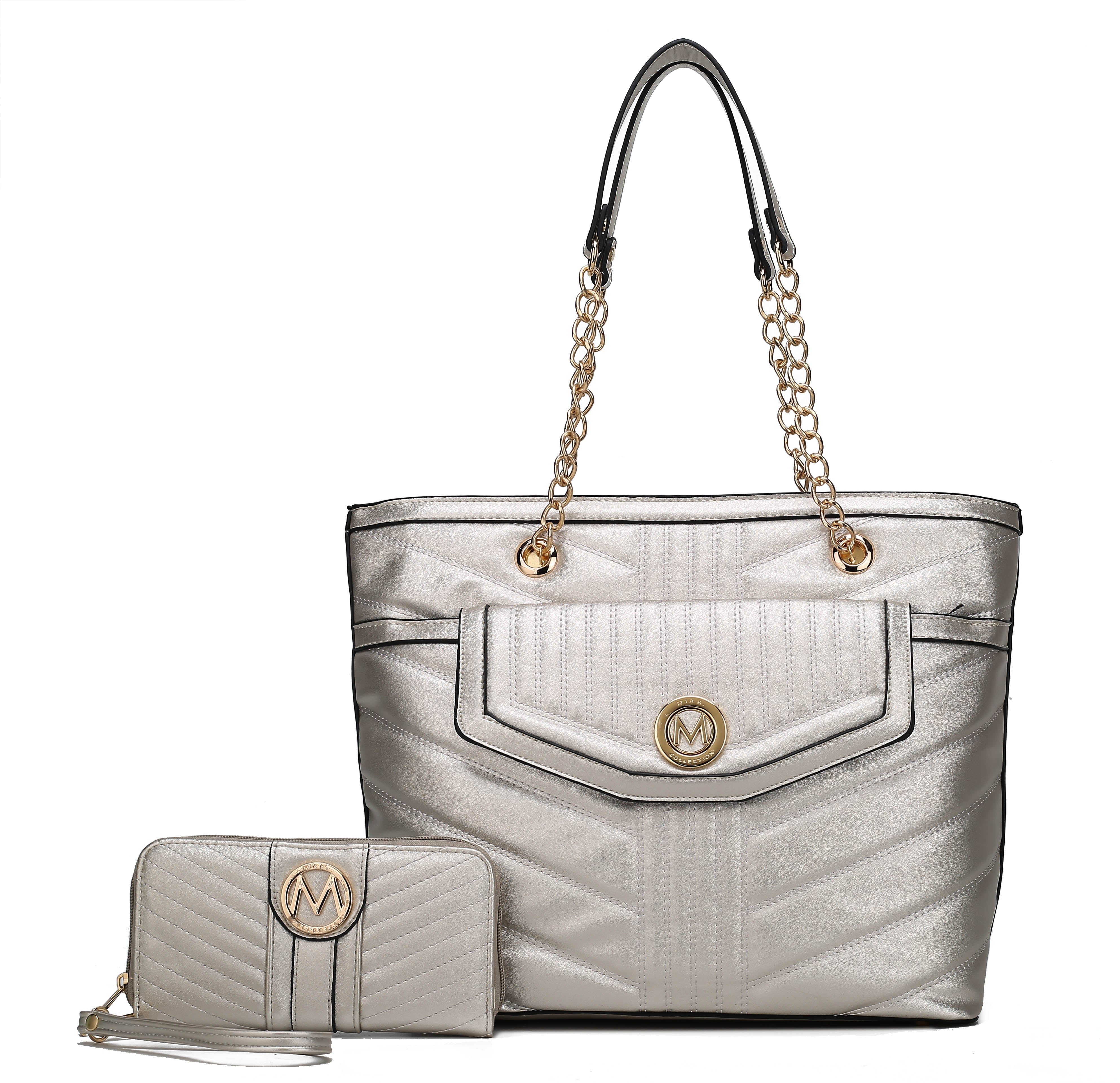  MKF Collection Chiari Tote Bag and Wallet Set - Pewter - Bonton