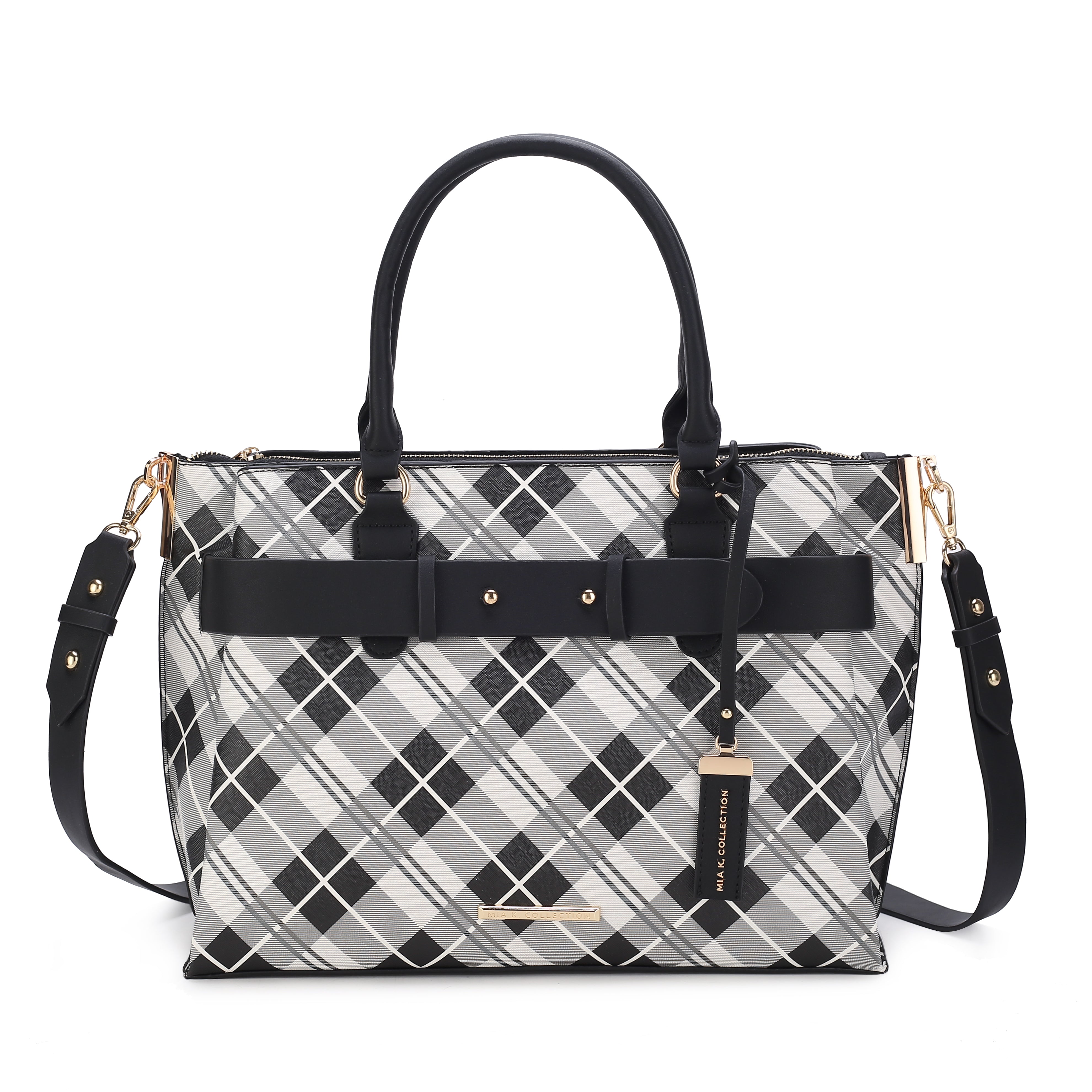  MKF Collection Vivian Plaid Shoulder Bag - Black - Bonton