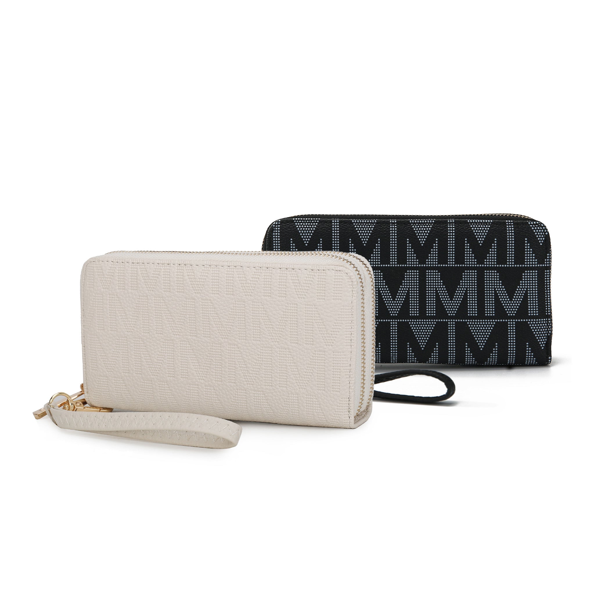  MKF Collection Kathe Embossed M Signature Wallet Wristlet - Beige - Bonton