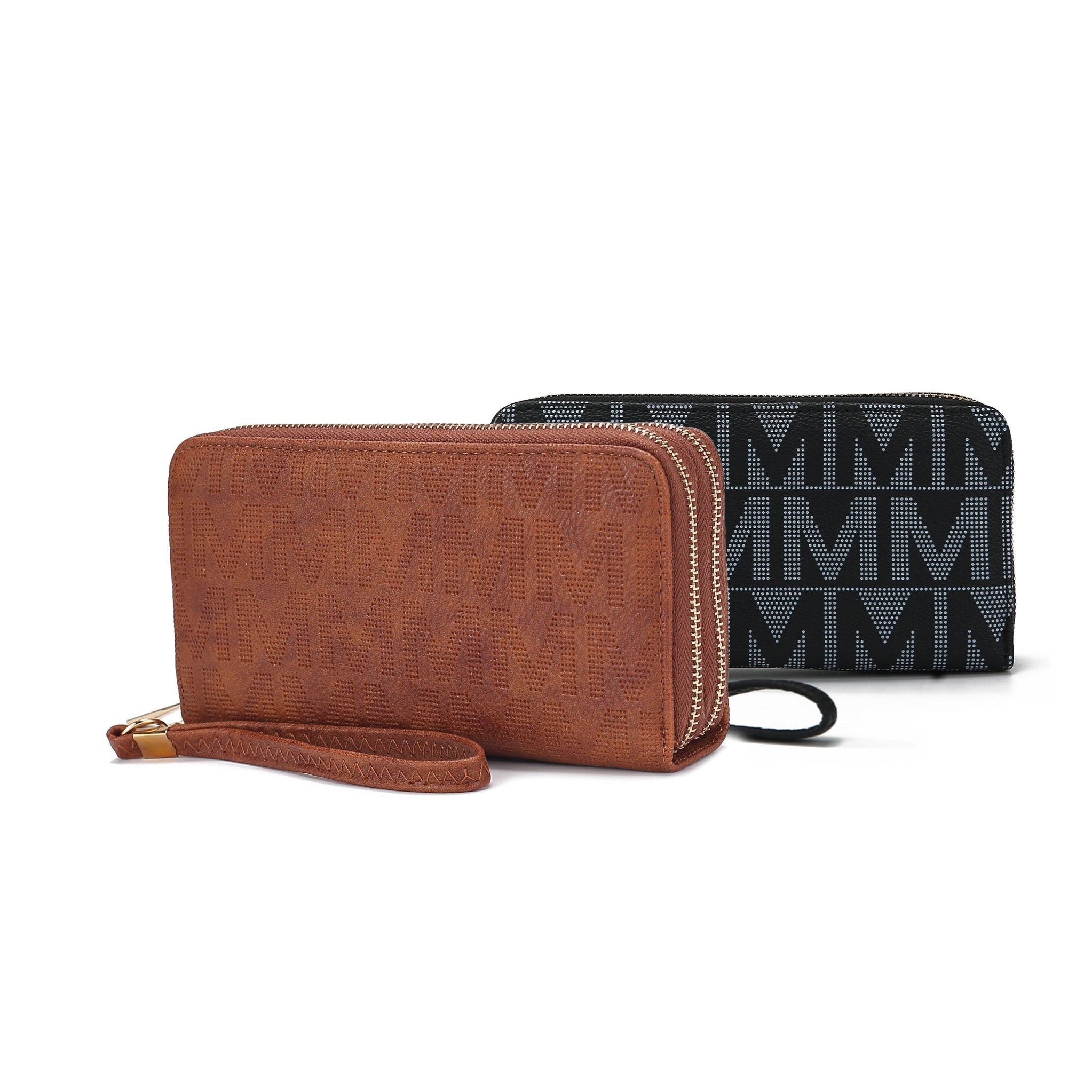  MKF Collection Kathe Embossed M Signature Wallet Wristlet - Beige - Bonton
