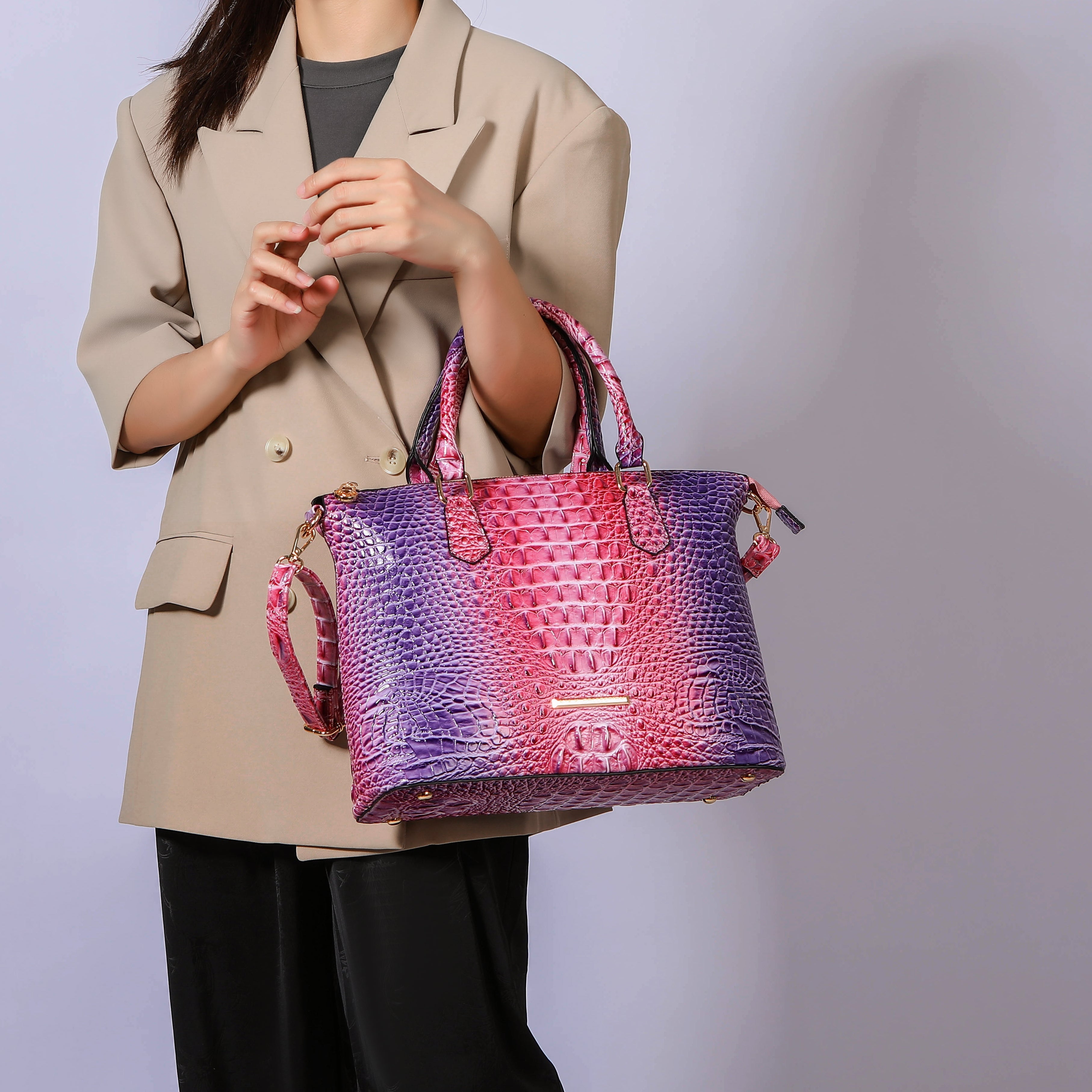  MKF Collection Frankie Gradient Croc Shoulder Bag and Wallet Set - Croc Coral - Bonton