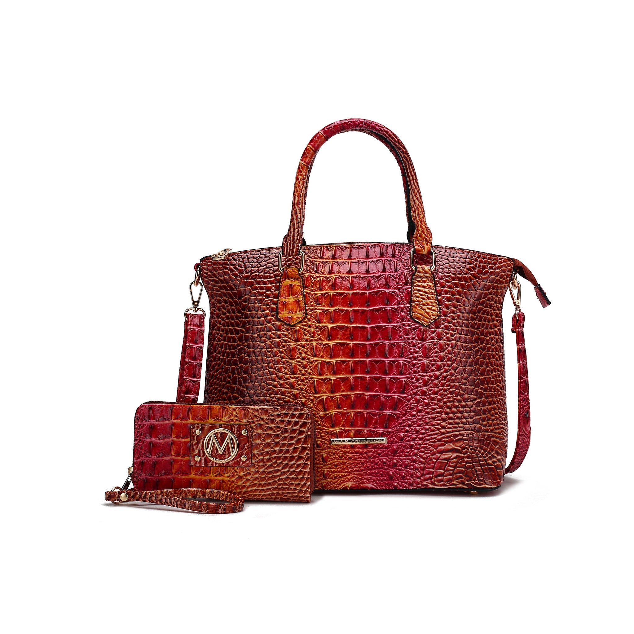  MKF Collection Frankie Gradient Croc Shoulder Bag and Wallet Set - Croc Coral - Bonton