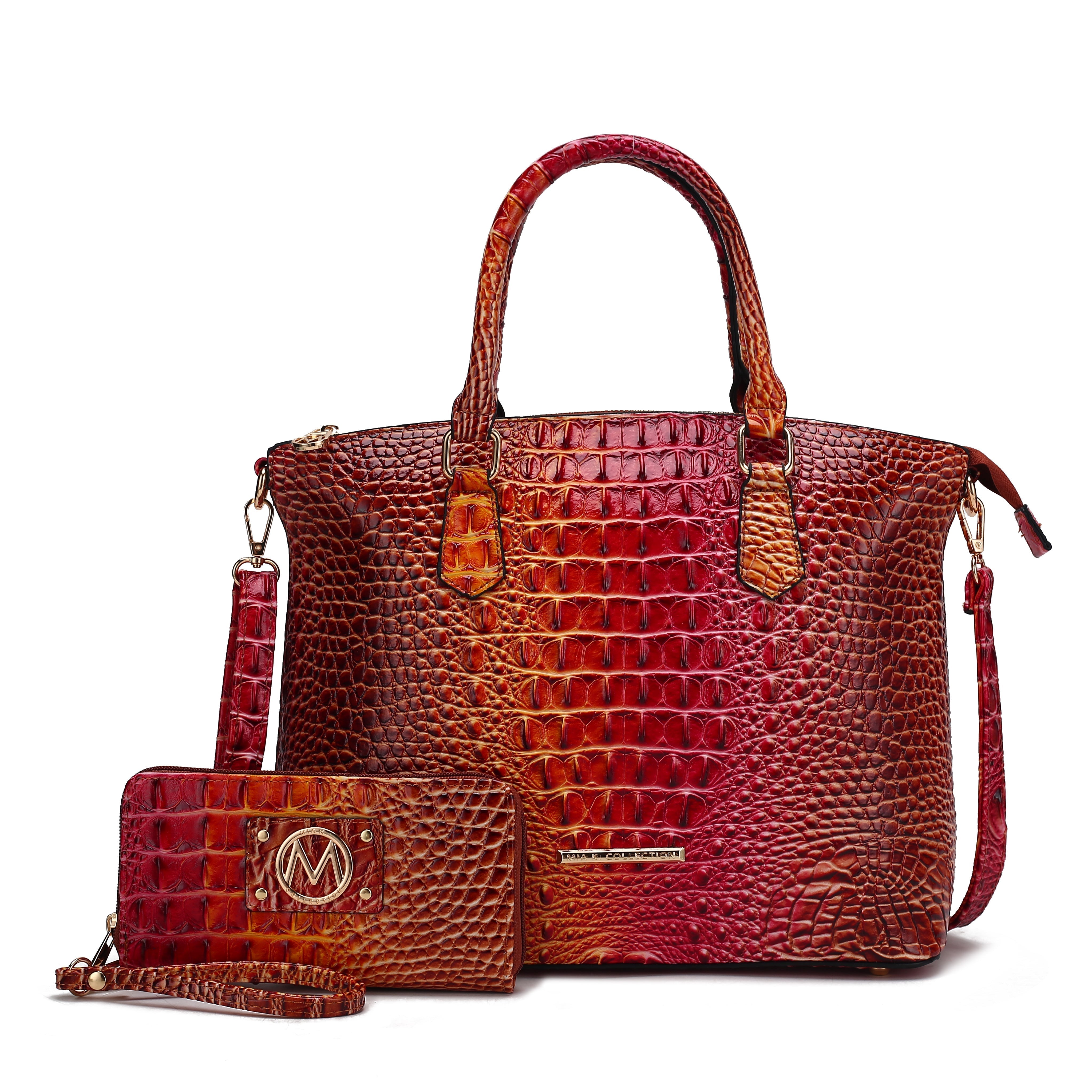  MKF Collection Frankie Gradient Croc Shoulder Bag and Wallet Set - Croc Coral - Bonton