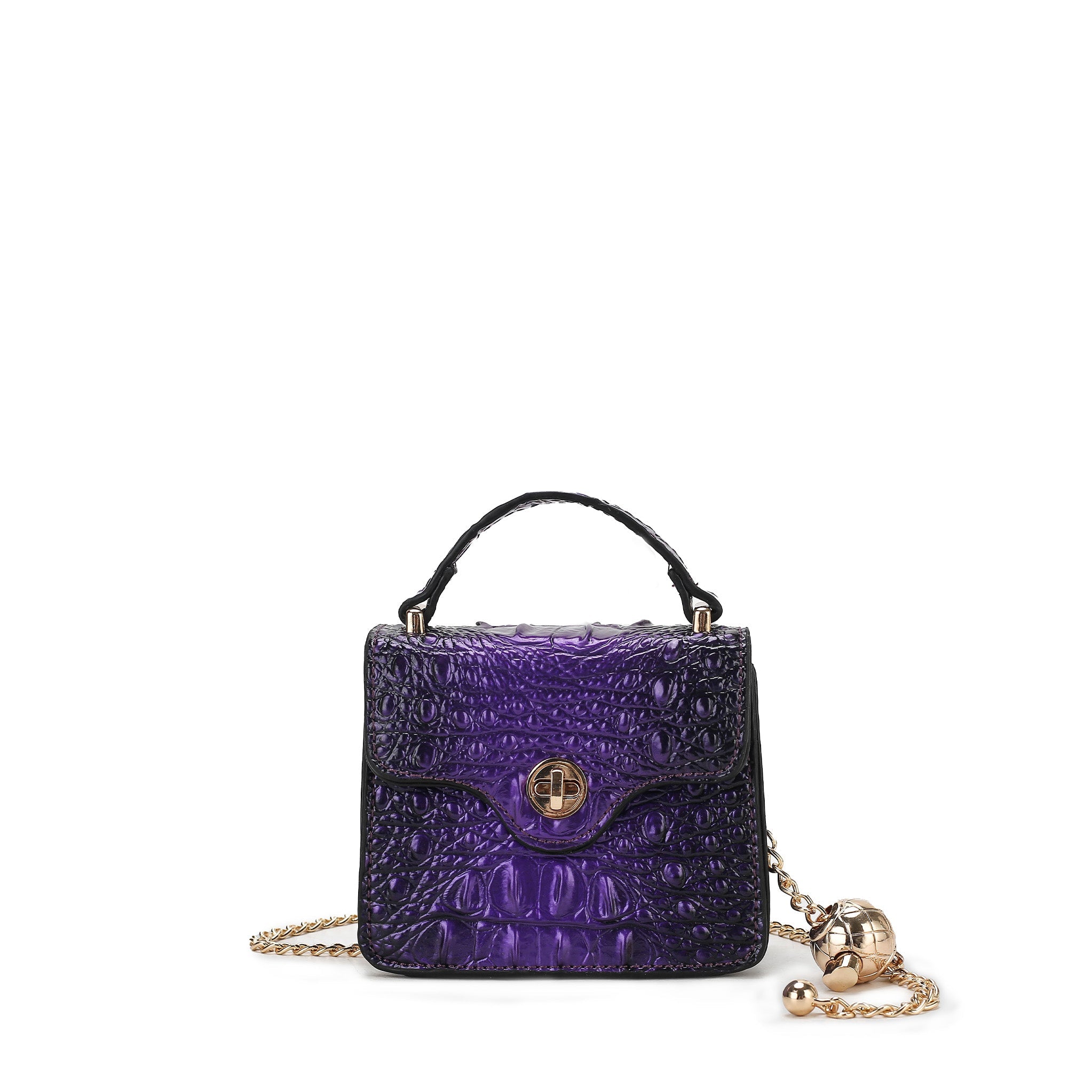  MKF Collection Luxe Croc-Embossed Mini Satchel With Chain Strap - Blue - Bonton