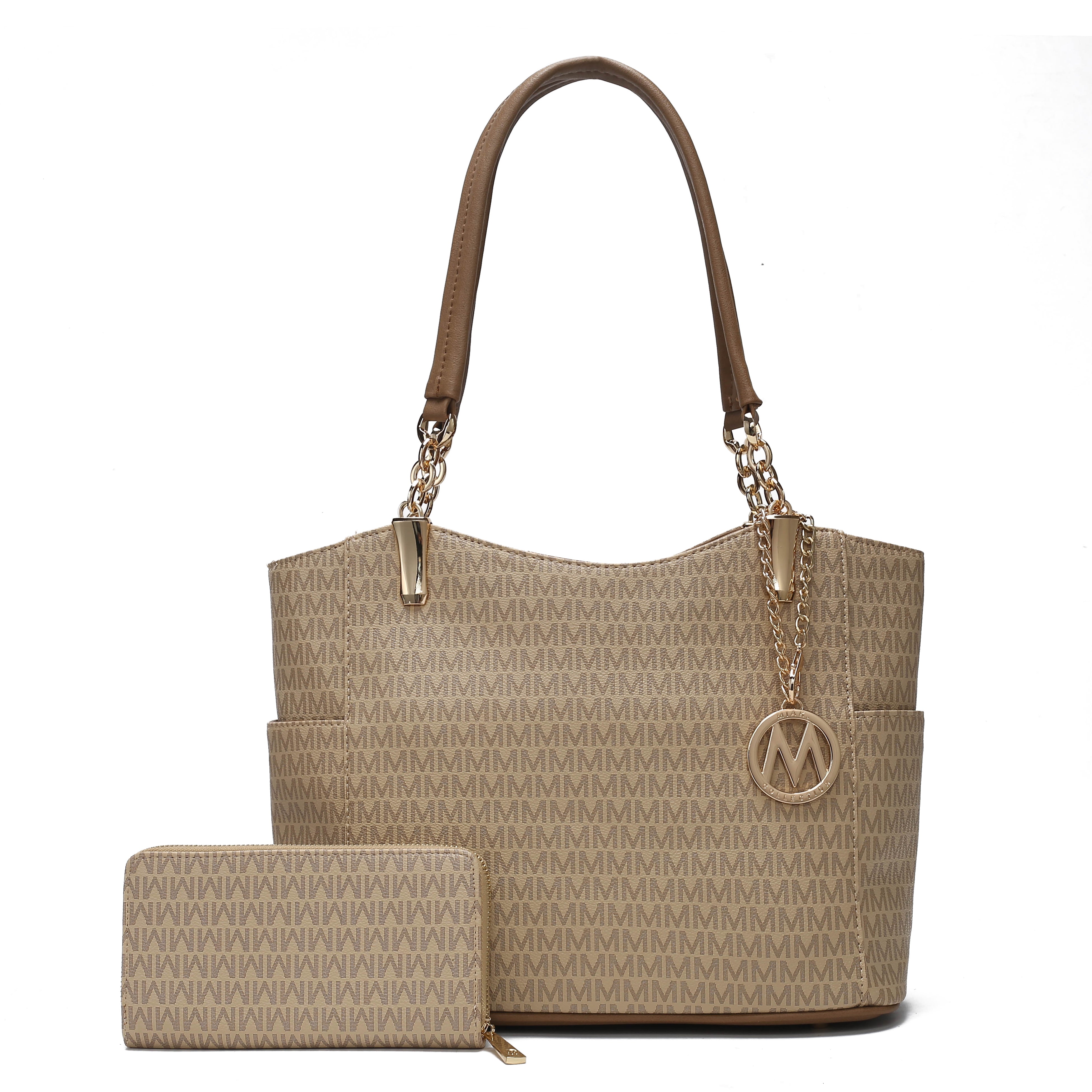  MKF Collection Savannah Signature Tote Bag and Wallet Set - Beige - Bonton