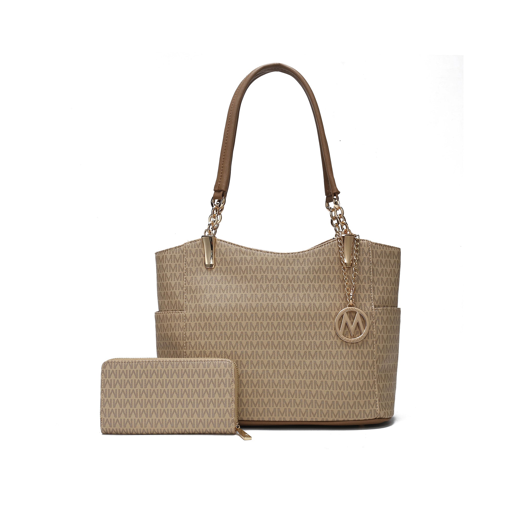  MKF Collection Savannah Signature Tote Bag and Wallet Set - Beige - Bonton