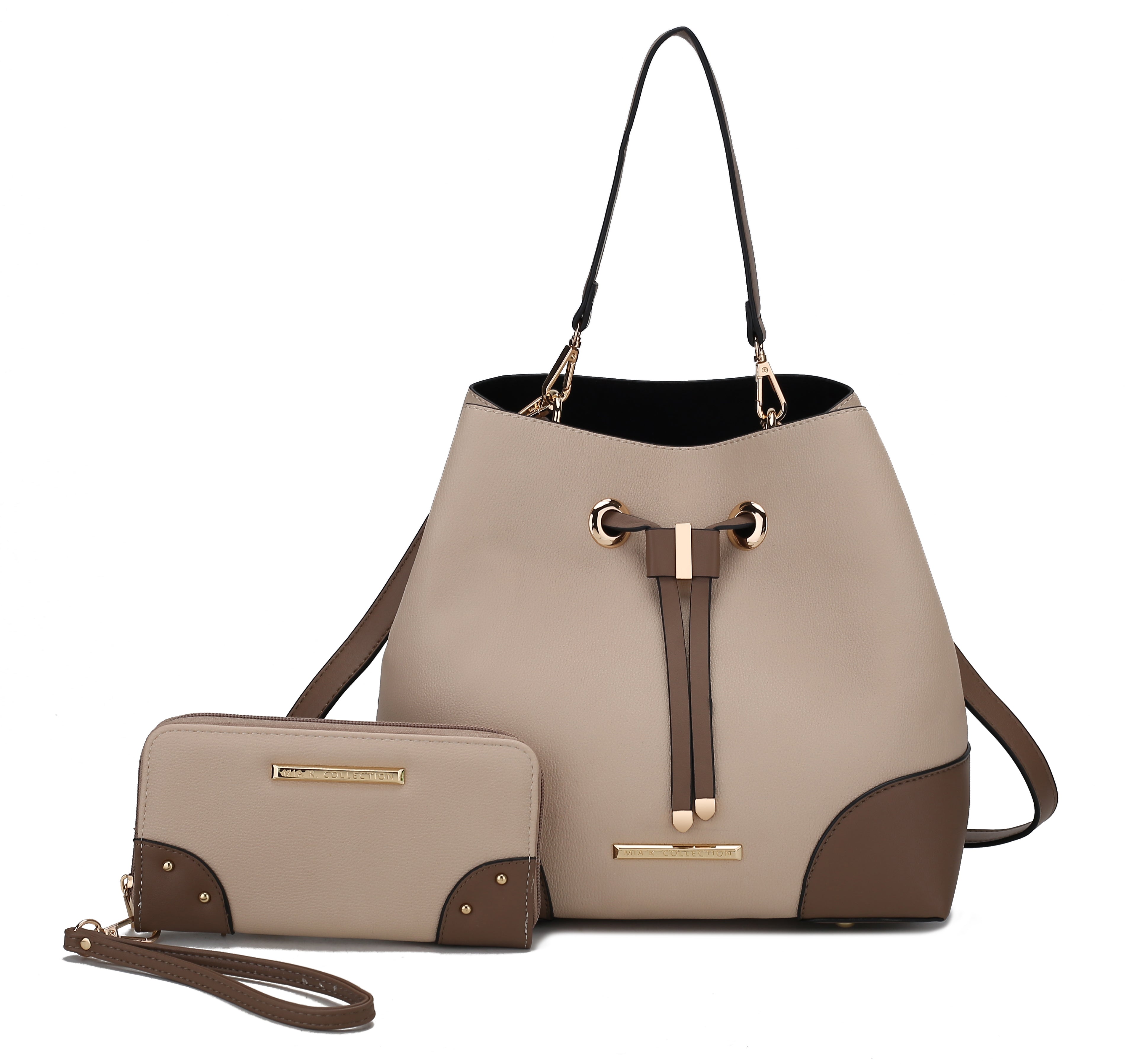  MKF Collection Bella Color-Block Bucket Bag and Wallet Set - Taupe - Bonton