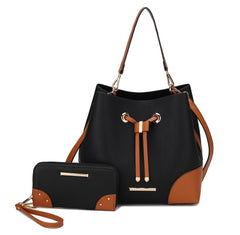 Bella Color-Block Bucket Bag and Wallet Set